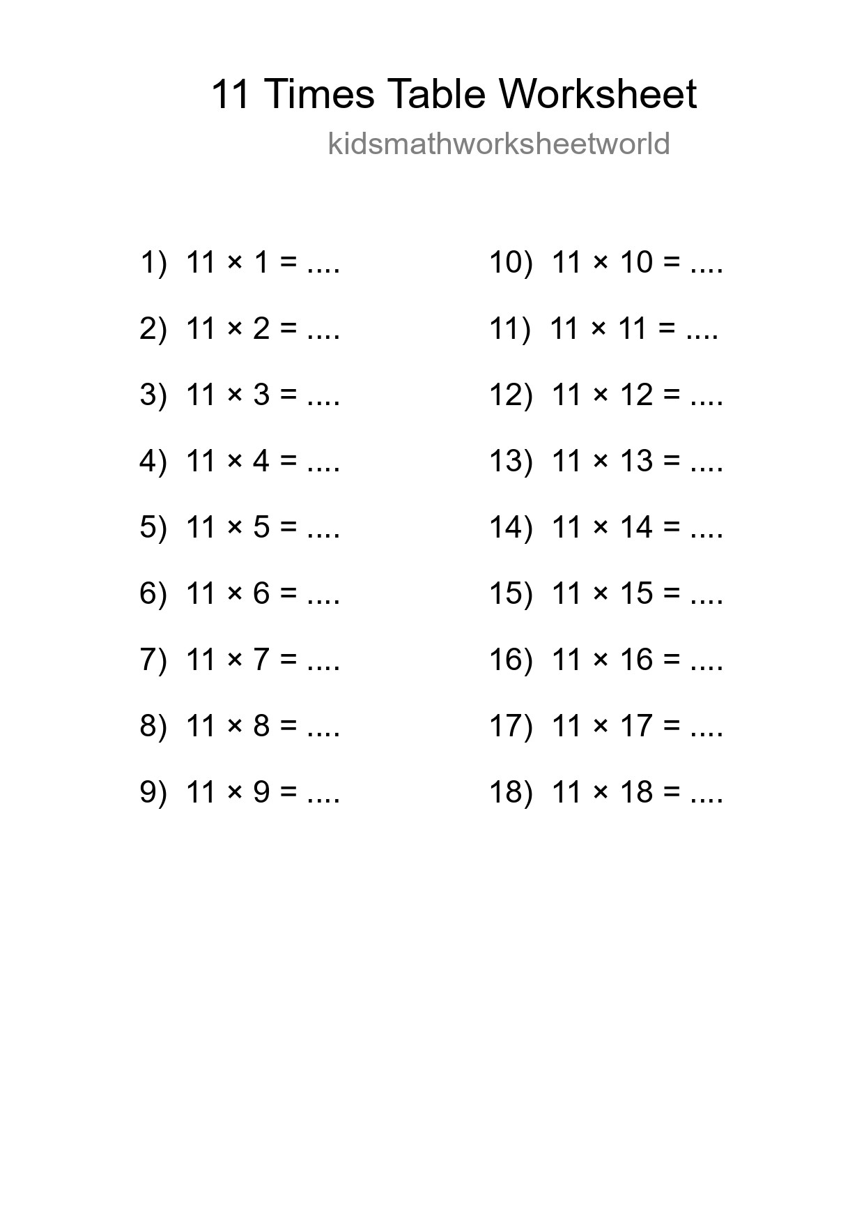 11 Times Table Worksheet For Grade 4 With Answers - Part 141