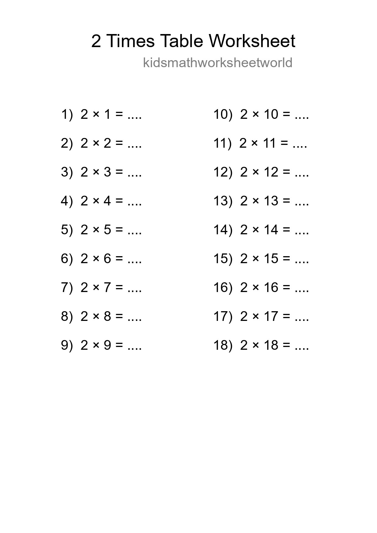 2 Times Table Worksheet For Grade 2 - Part 273