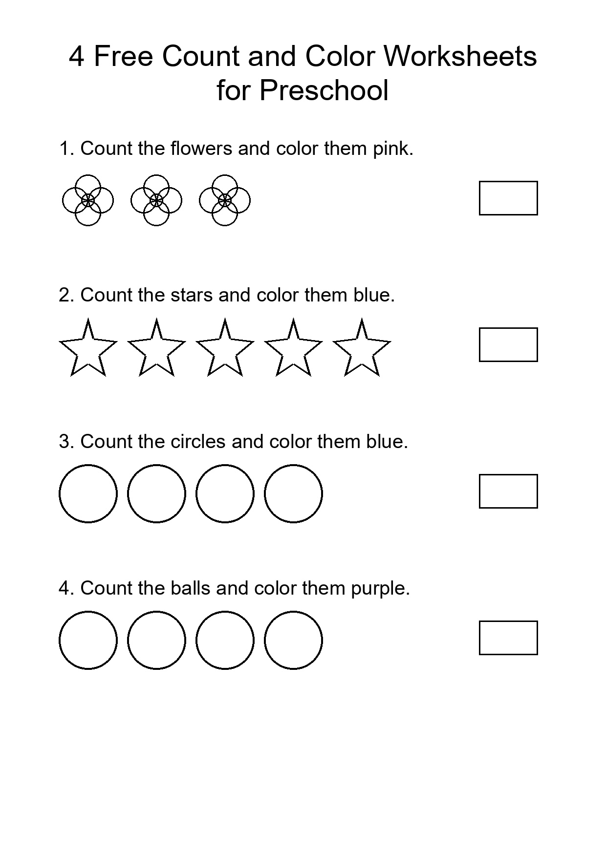 4 Free Count and Color Worksheets for Preschool