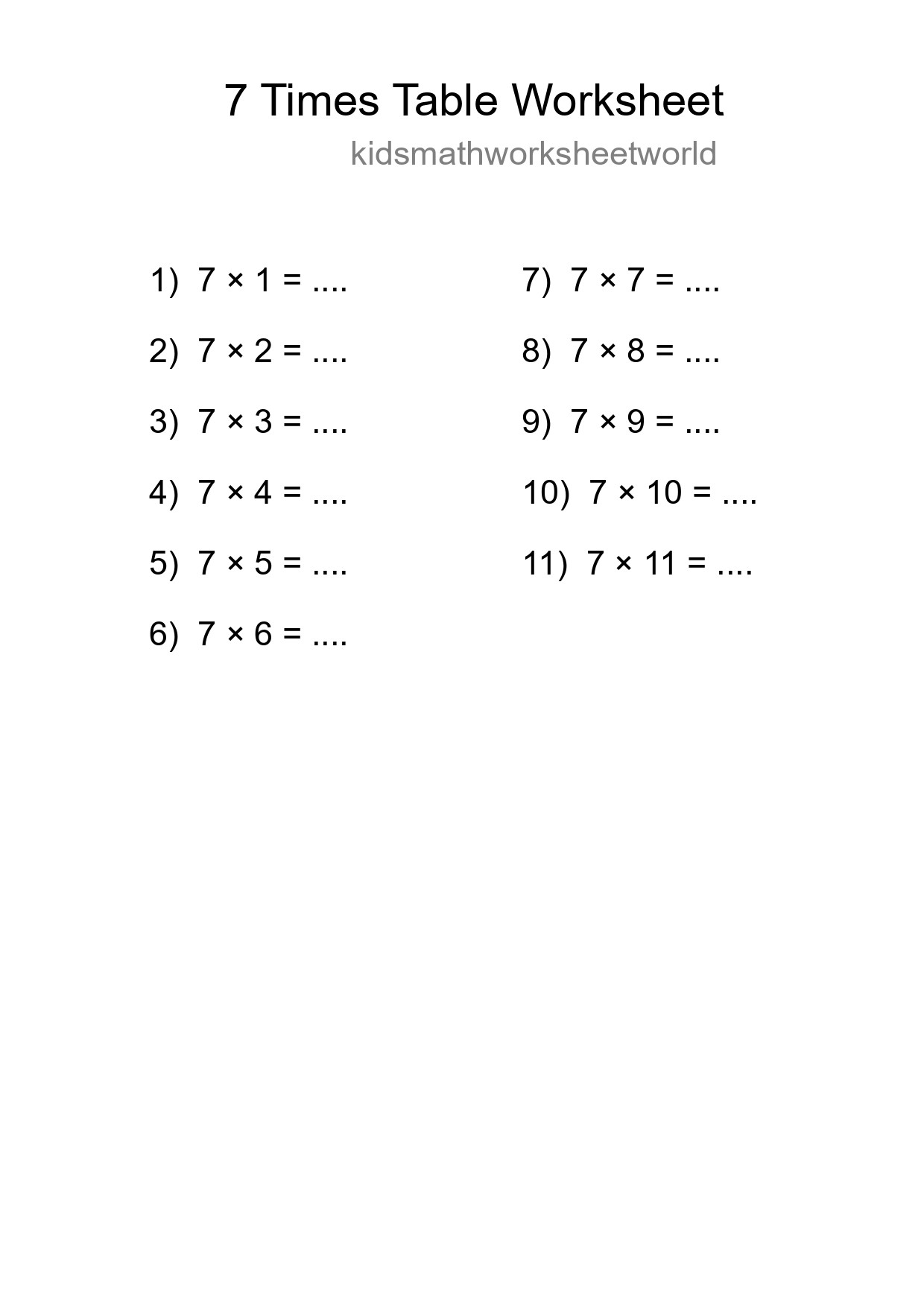 7 Times Table Worksheet For Grade 3 With Answers - Part 295