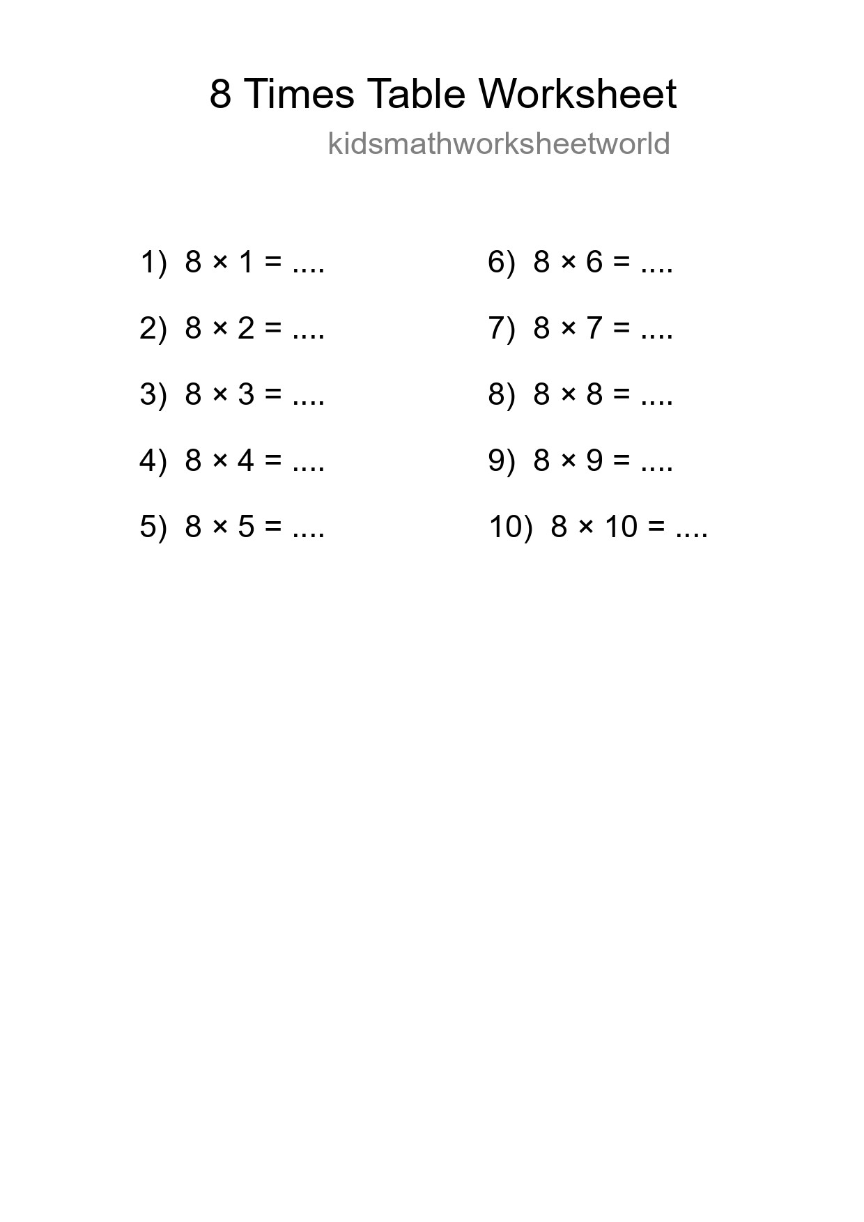 8 Times Table Worksheet For Grade 3 With Answers - Part 218