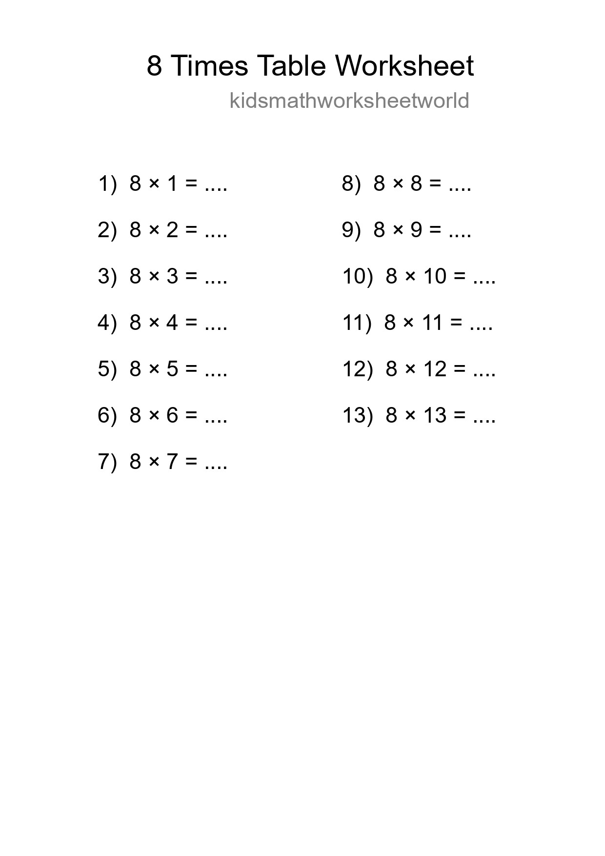 8 Times Table Worksheet For Grade 3 With Answers - Part 240