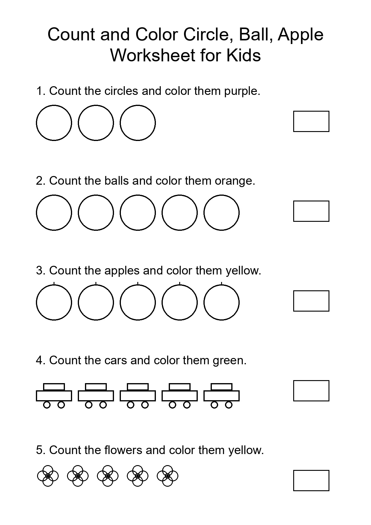 Count and Color Circle, Ball, Apple Worksheet for Kids