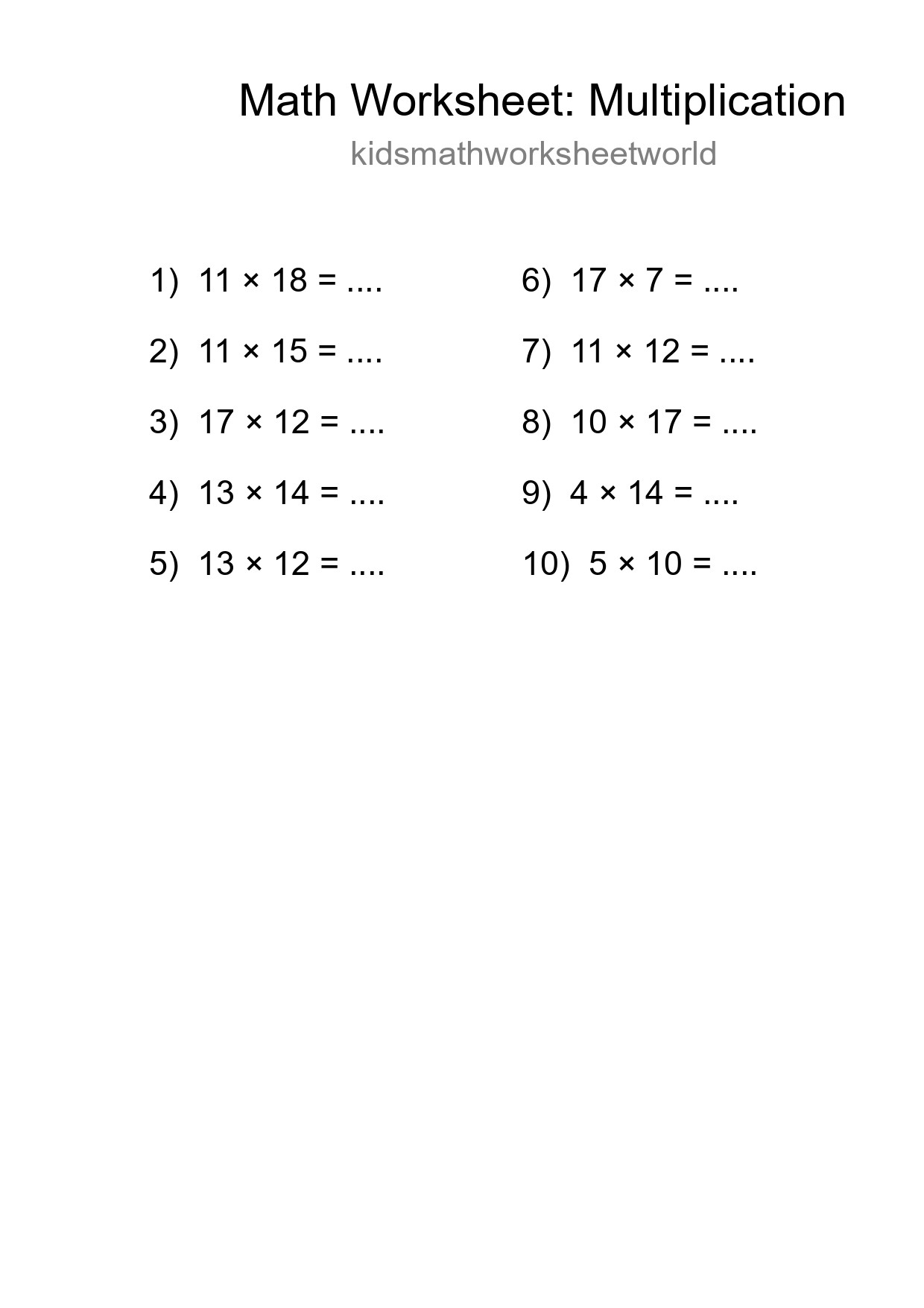 Free 10 Multiplication Math Worksheet For Grade 2 - Part 95