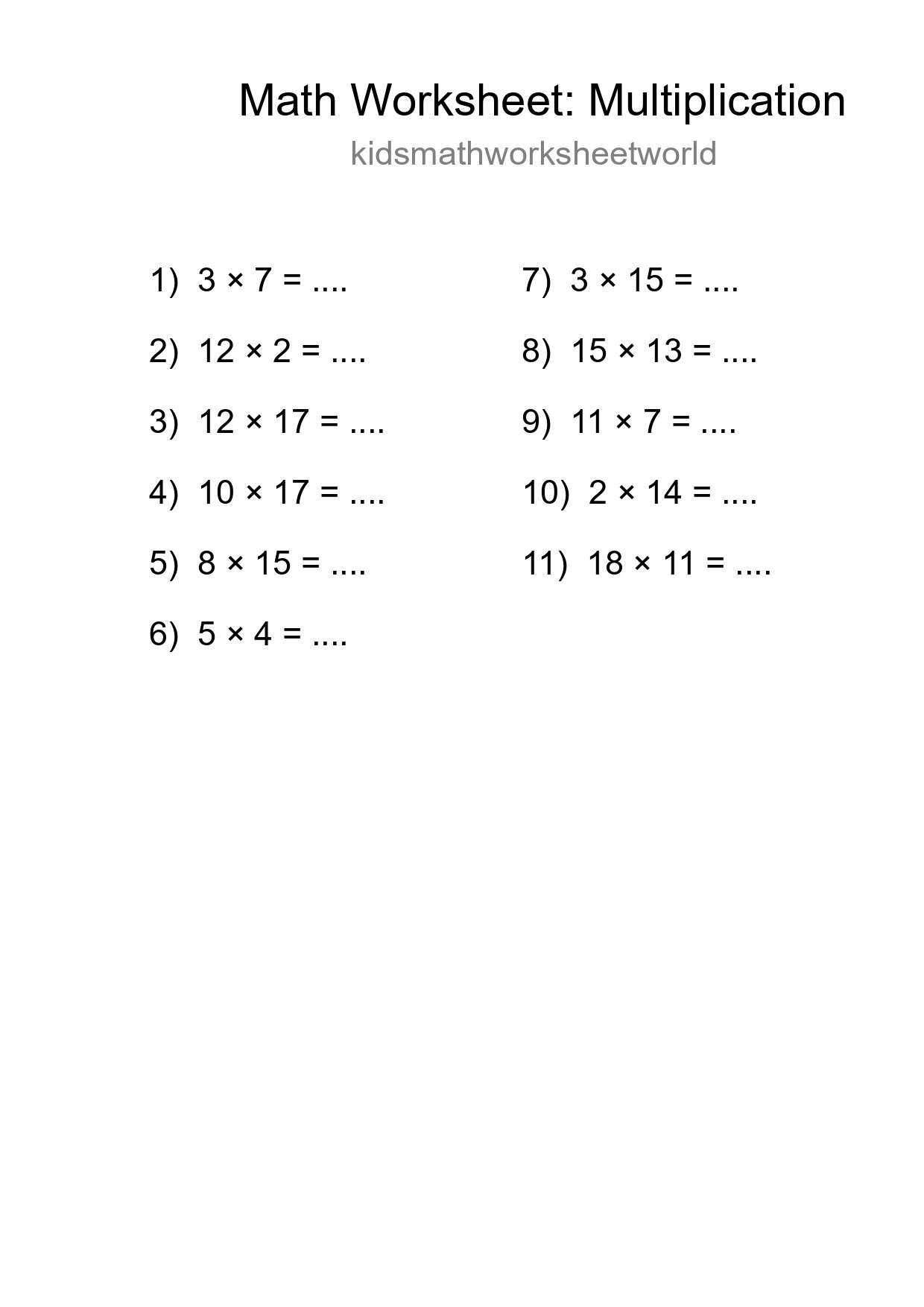 Free 11 Multiplication Math Worksheet For Grade 2 With Answers - Part 139