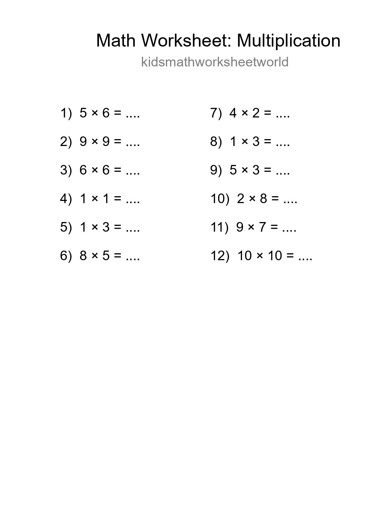 Free 12 Multiplication Math Worksheet For Grade 1 With Answers - Part 172