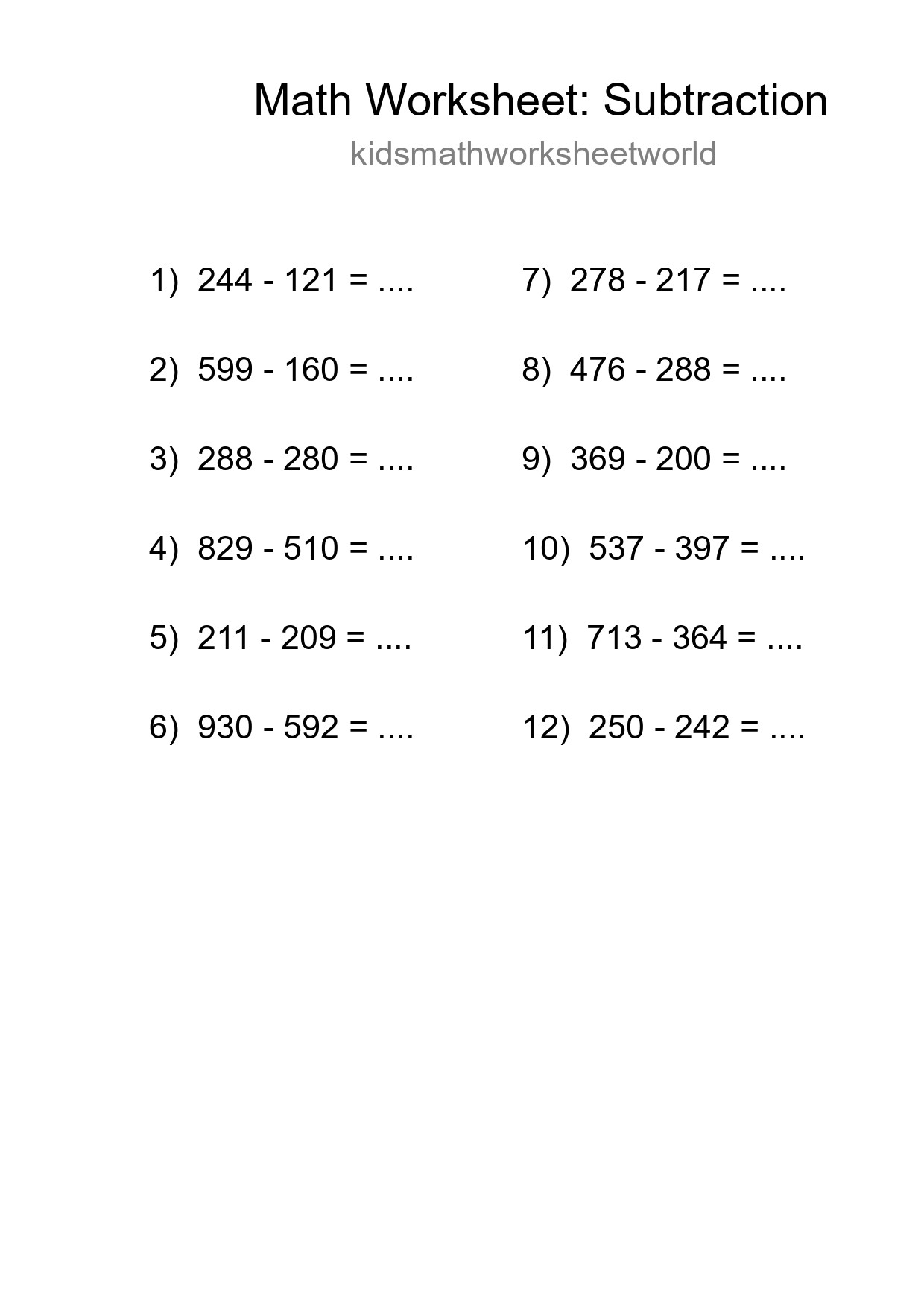 Free 12 Subtraction Math Worksheet For Grade 5 With Answers - Part 261