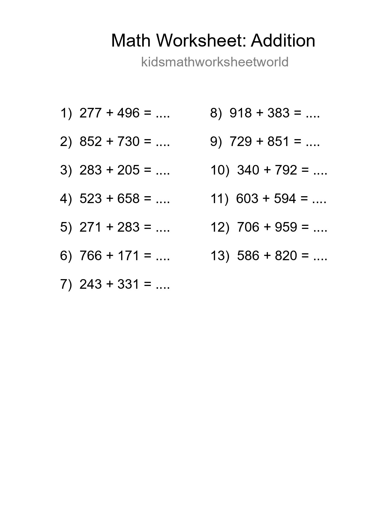 Free 13 Addition Math Worksheet For Grade 5 With Answers - Part 122