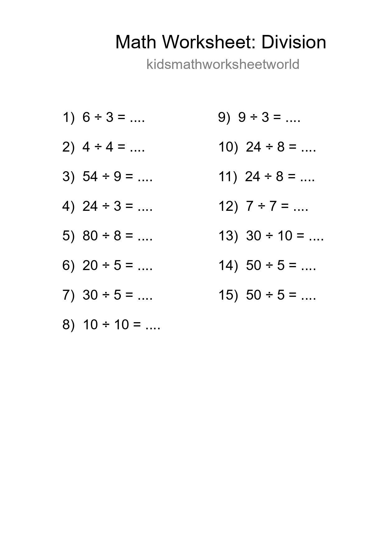 Free 15 Division Math Worksheet For Grade 1 With Answers - Part 114
