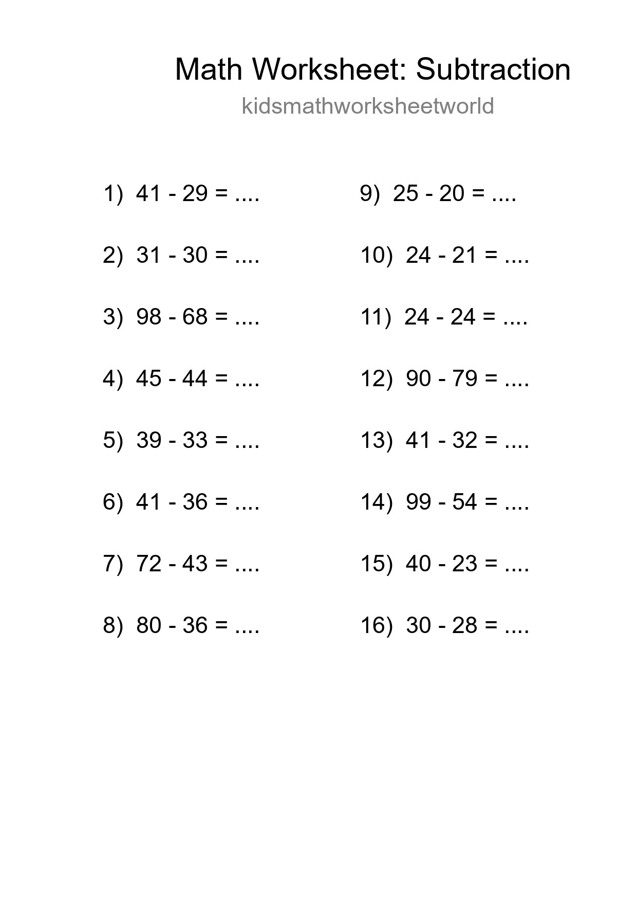 Free 16 Subtraction Math Worksheet For Grade 3 With Answers - Part 107