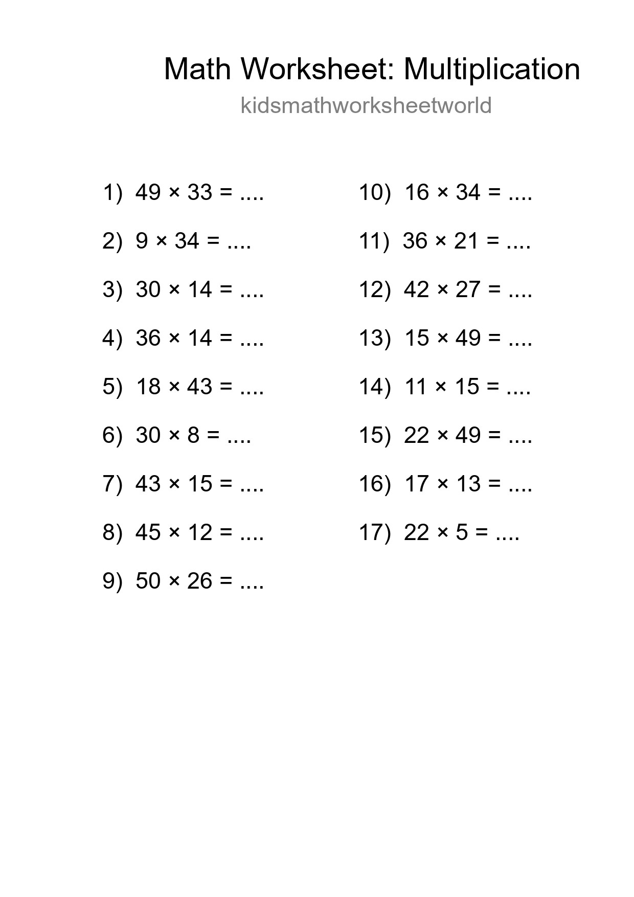 Free 17 Multiplication Math Worksheet For Grade 2 - Part 183