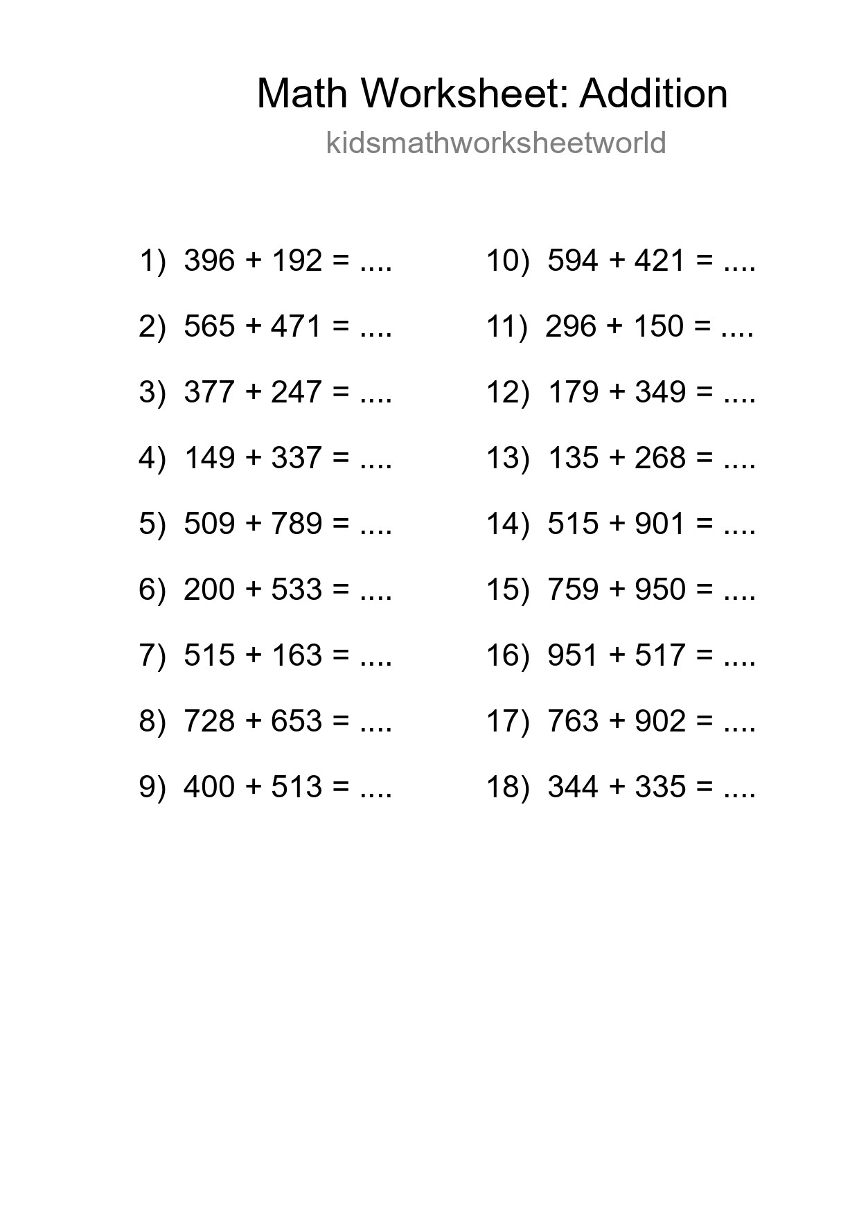 Free 18 Addition Math Worksheet For Grade 5 - Part 287