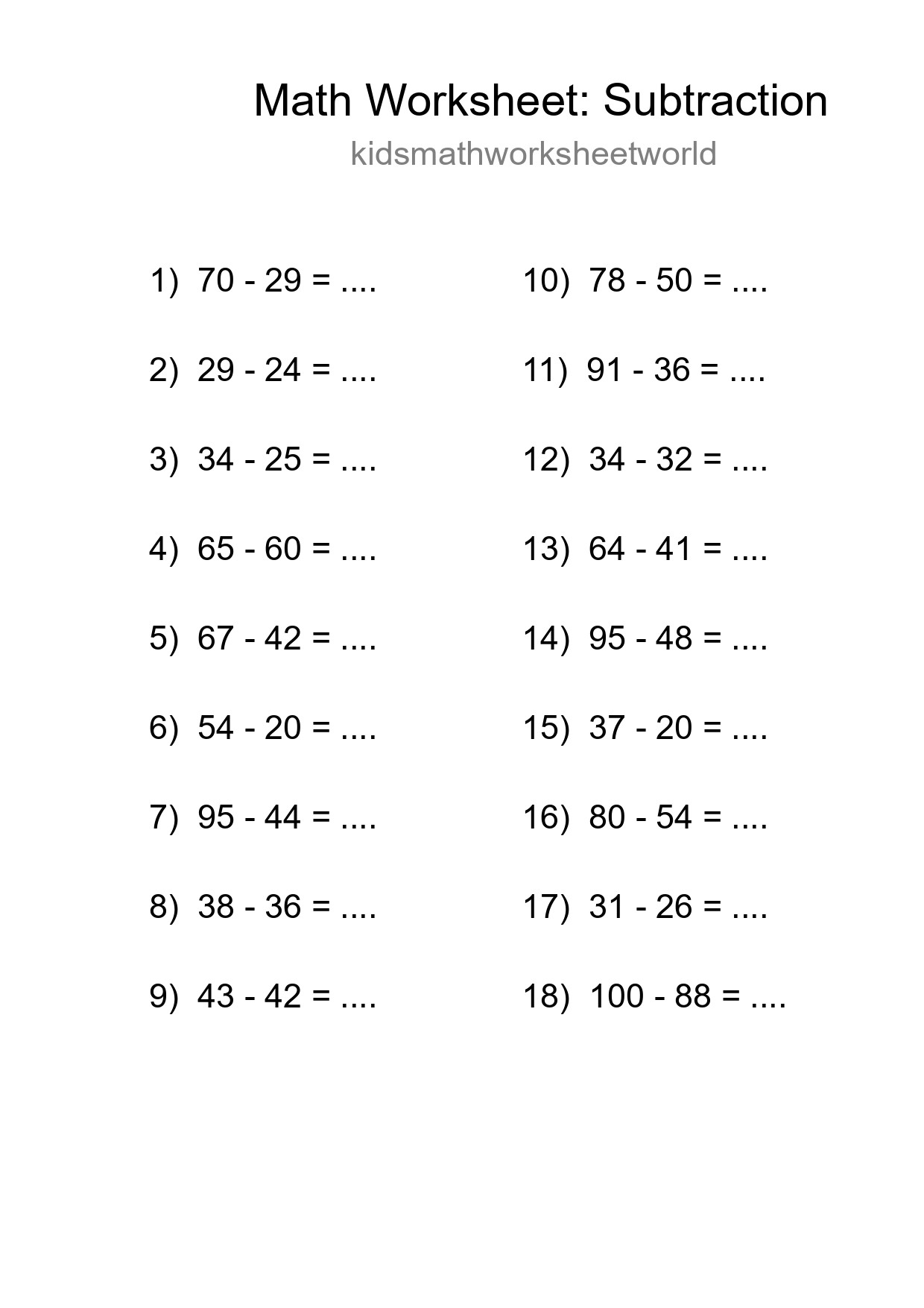 Free 18 Subtraction Math Worksheet For Grade 3 With Answers - Part 96