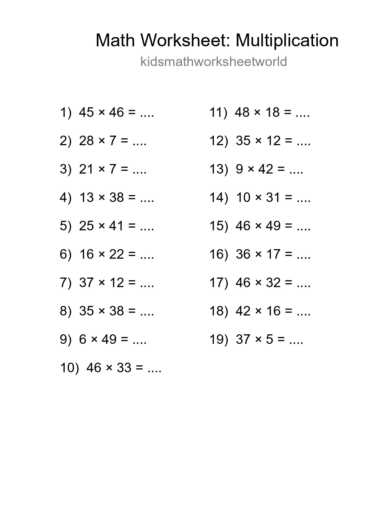 Free 19 Multiplication Math Worksheet For Grade 2 - Part 51