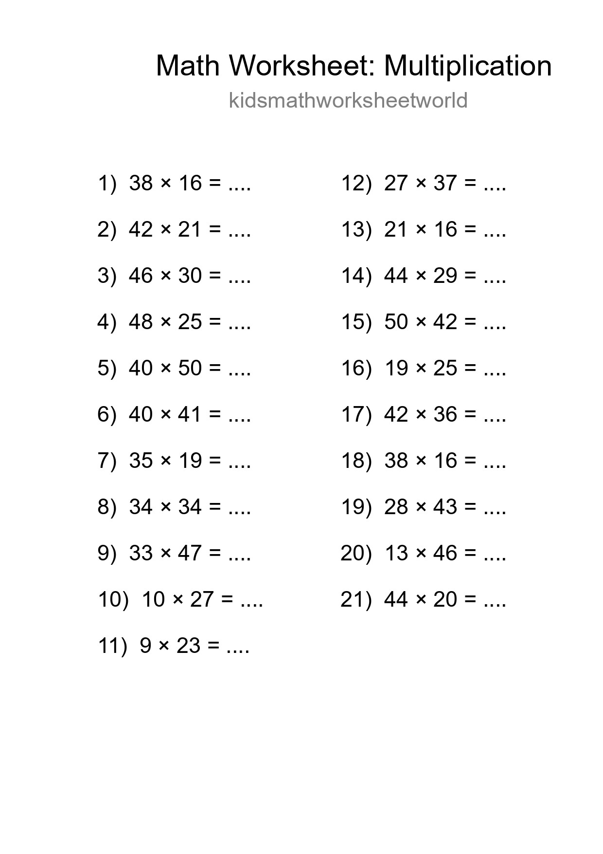 Free 21 Multiplication Math Worksheet For Grade 2 With Answers - Part 205