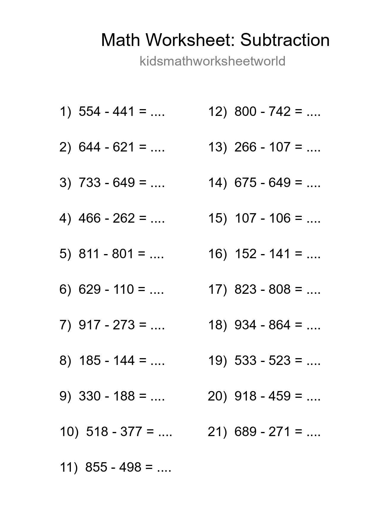 Free 21 Subtraction Math Worksheet For Grade 5 With Answers - Part 228