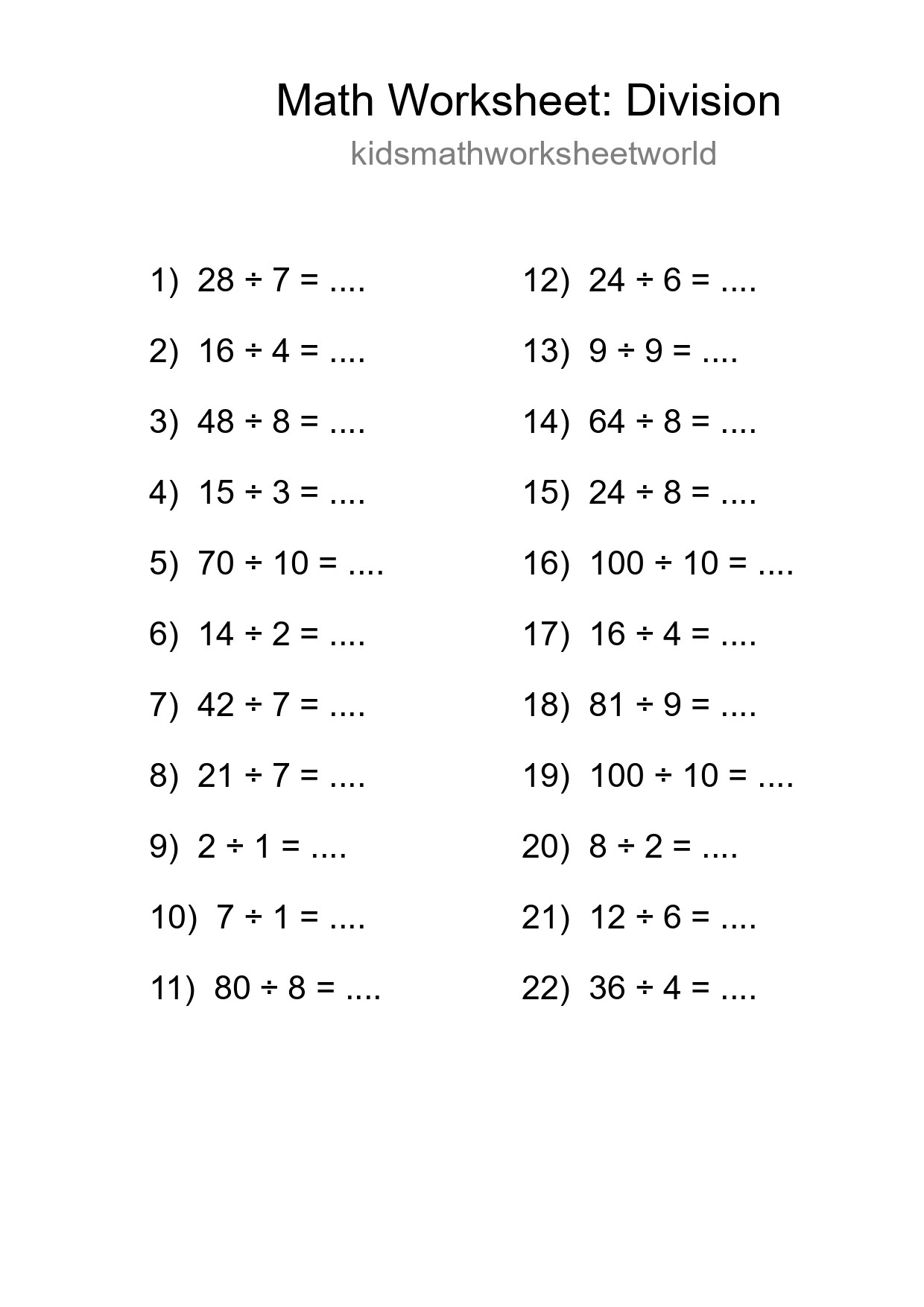 Free 22 Division Math Worksheet For Grade 1 - Part 235