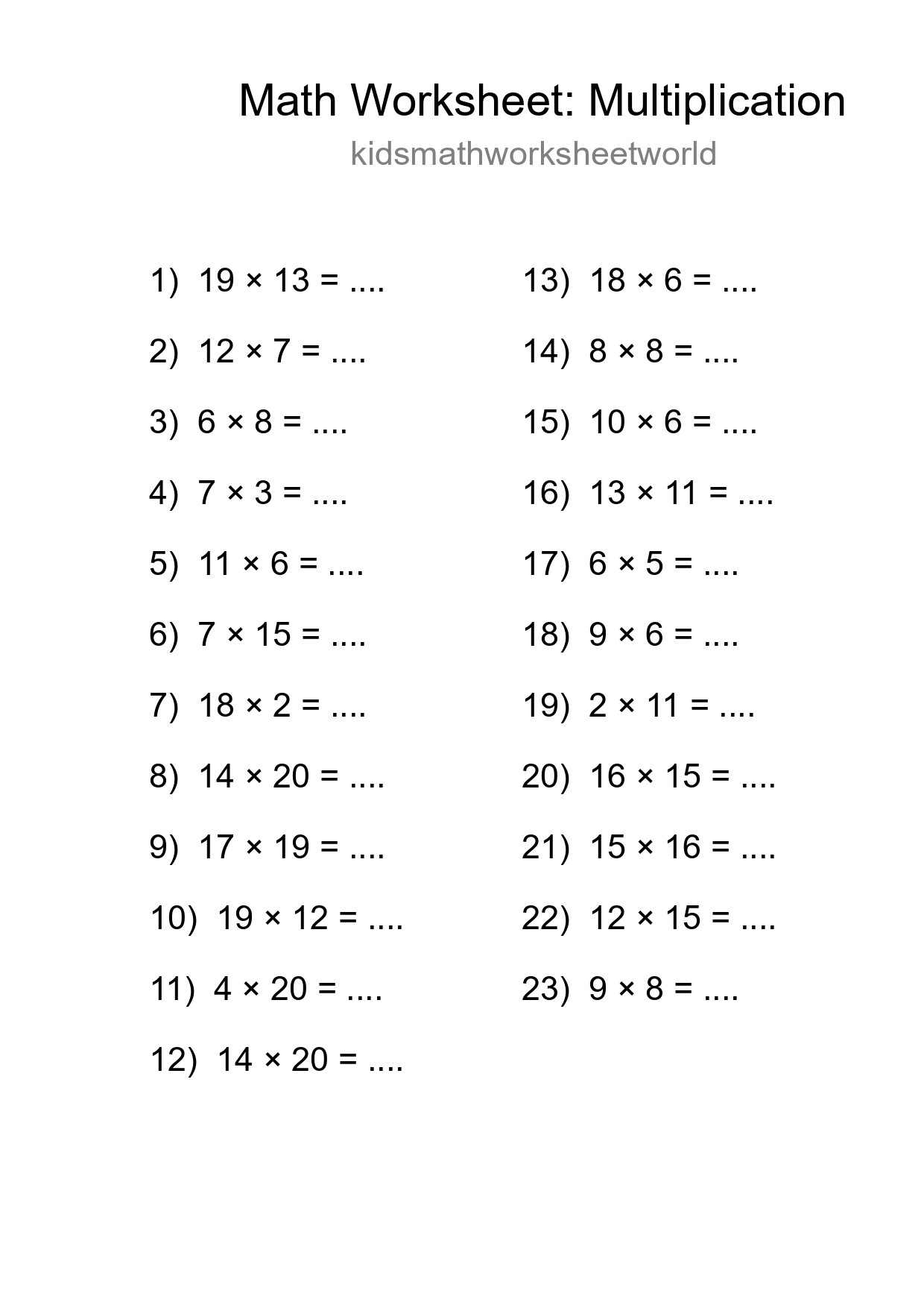 Free 23 Multiplication Math Worksheet For Grade 2 - Part 271