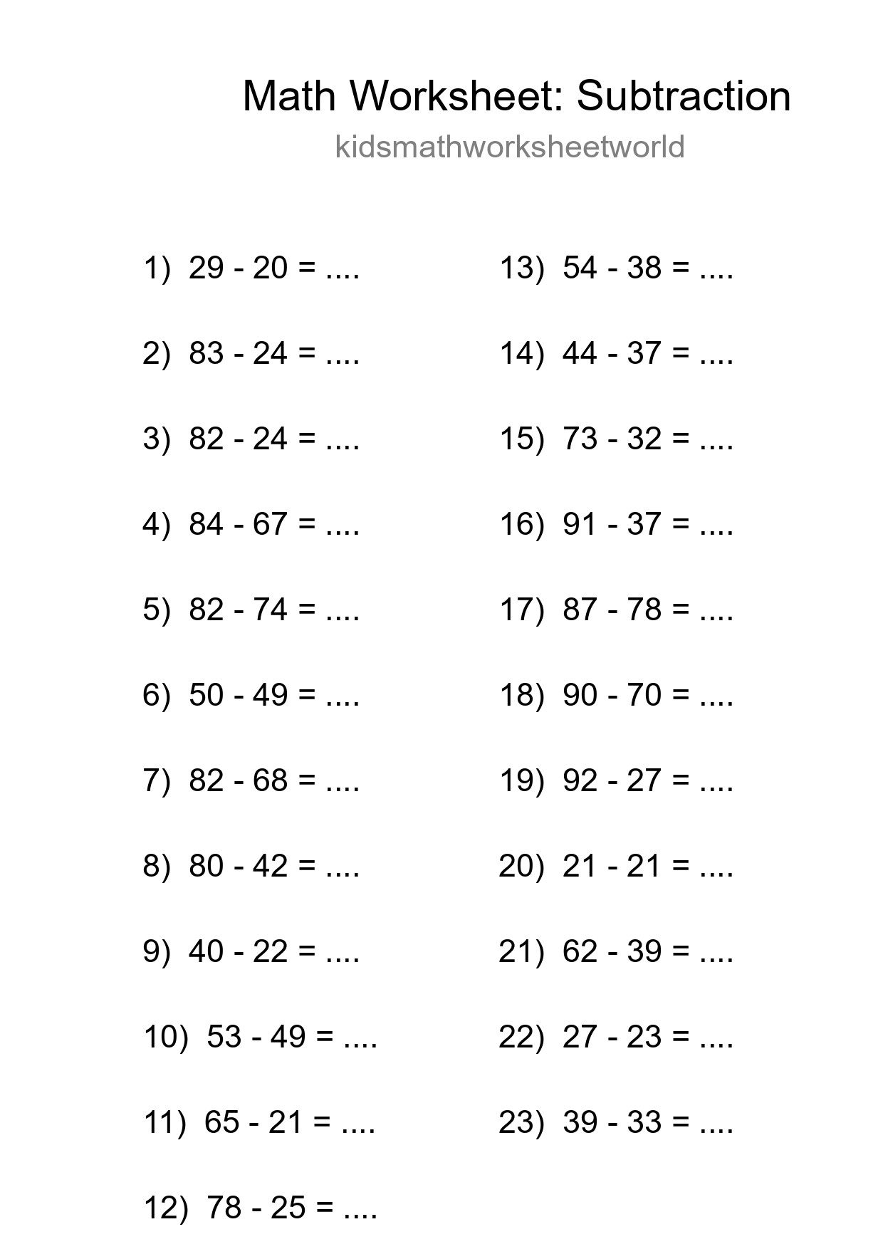 Free 23 Subtraction Math Worksheet For Grade 3 With Answers - Part 294