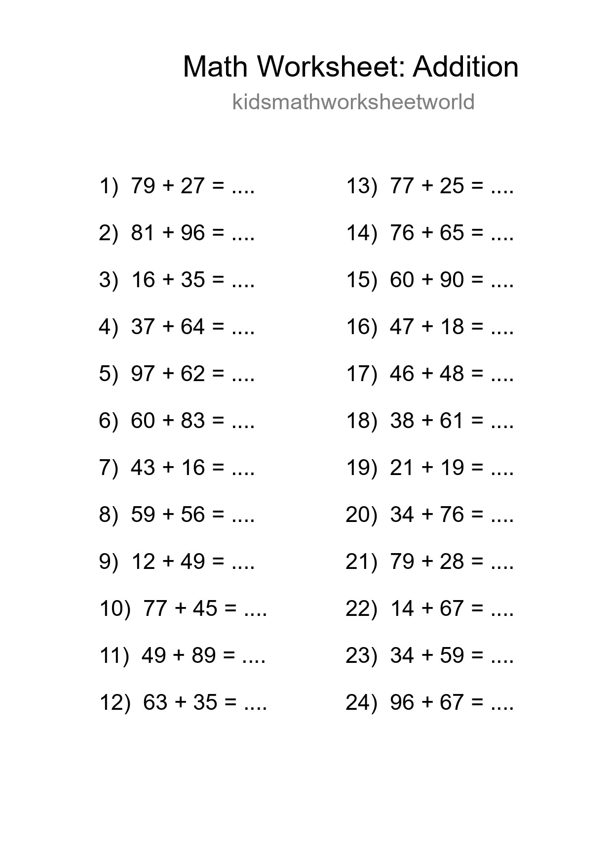 Free 24 Addition Math Worksheet For Grade 3 - Part 45