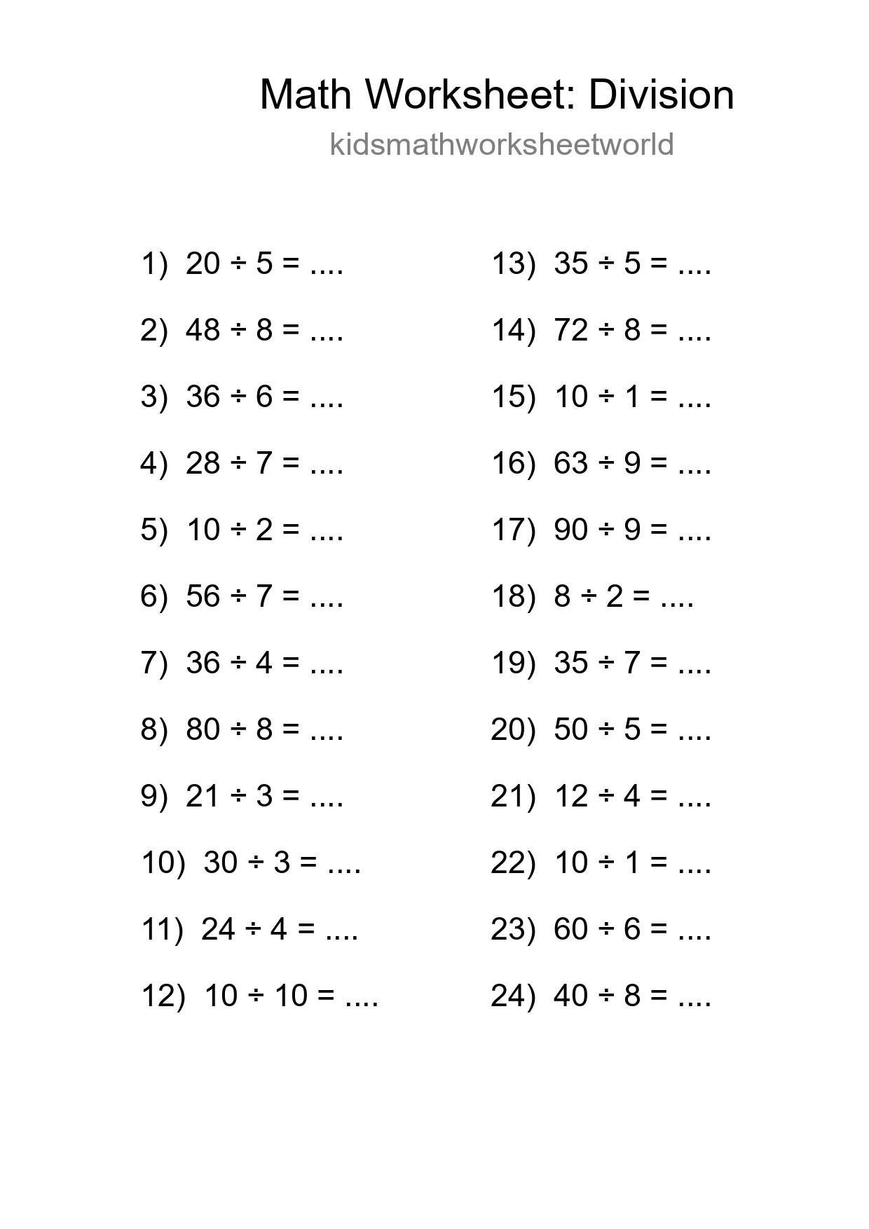 Free 24 Division Math Worksheet For Grade 1 - Part 48