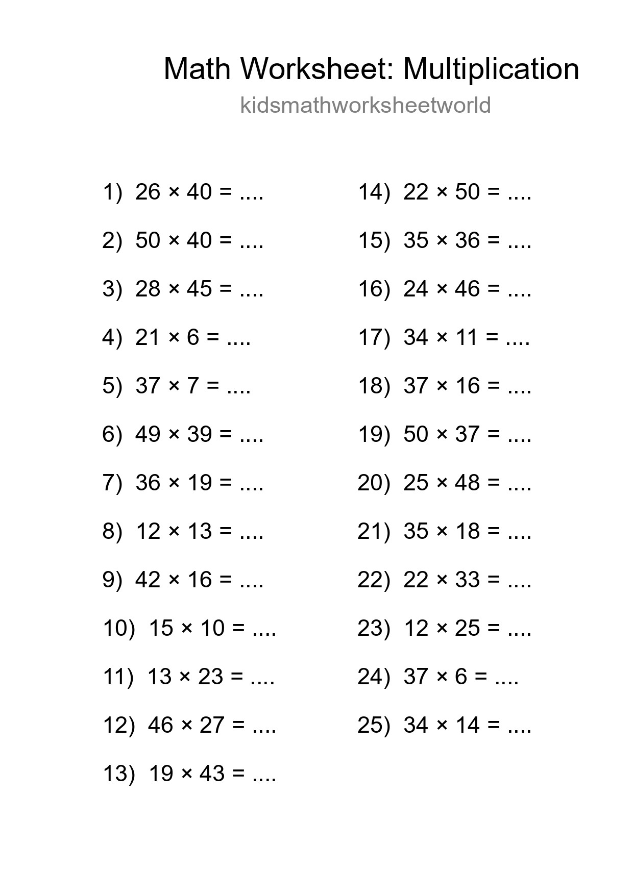 Free 25 Multiplication Math Worksheet For Grade 2 - Part 216
