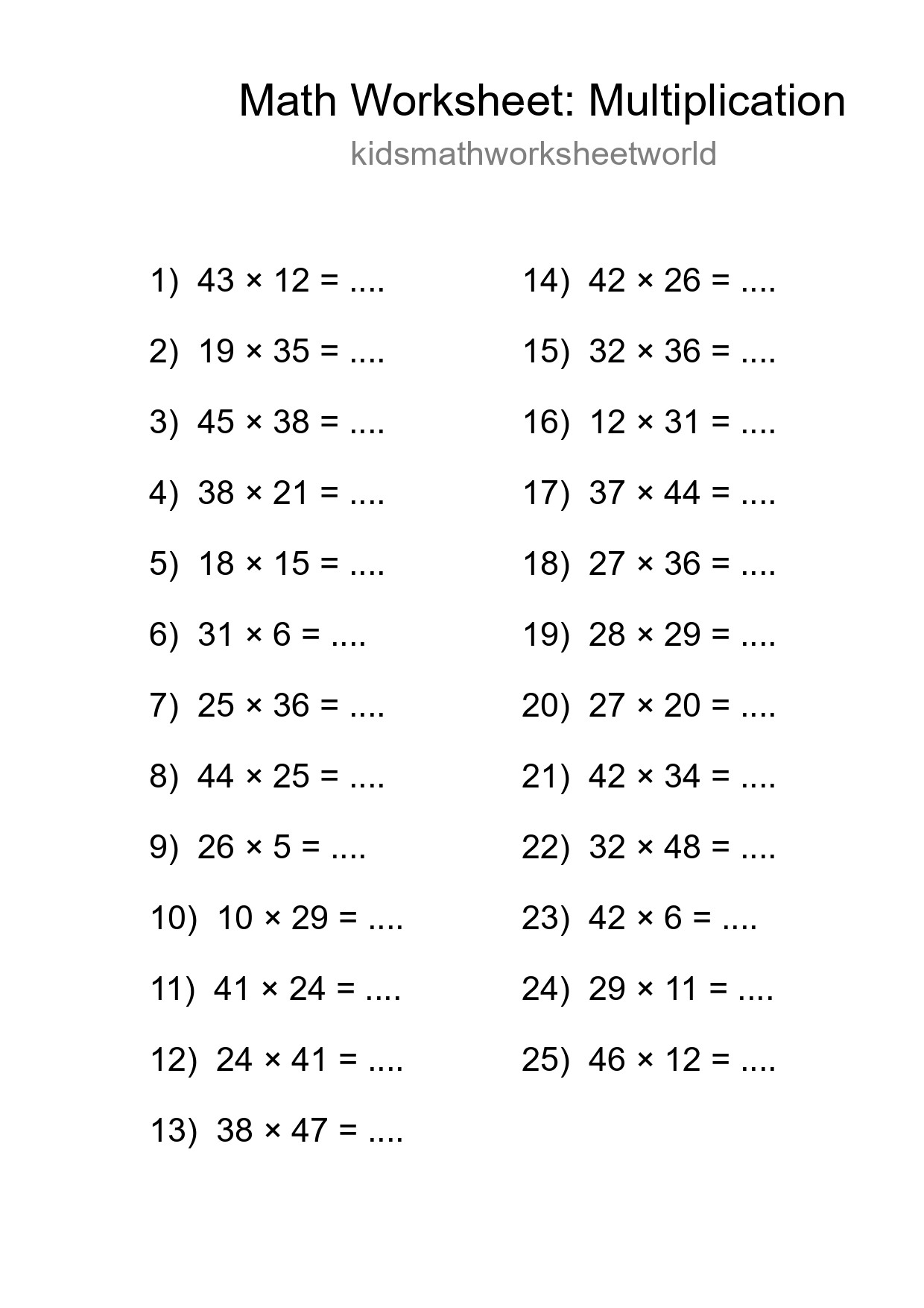 Free 25 Multiplication Math Worksheet For Grade 2 - Part 7