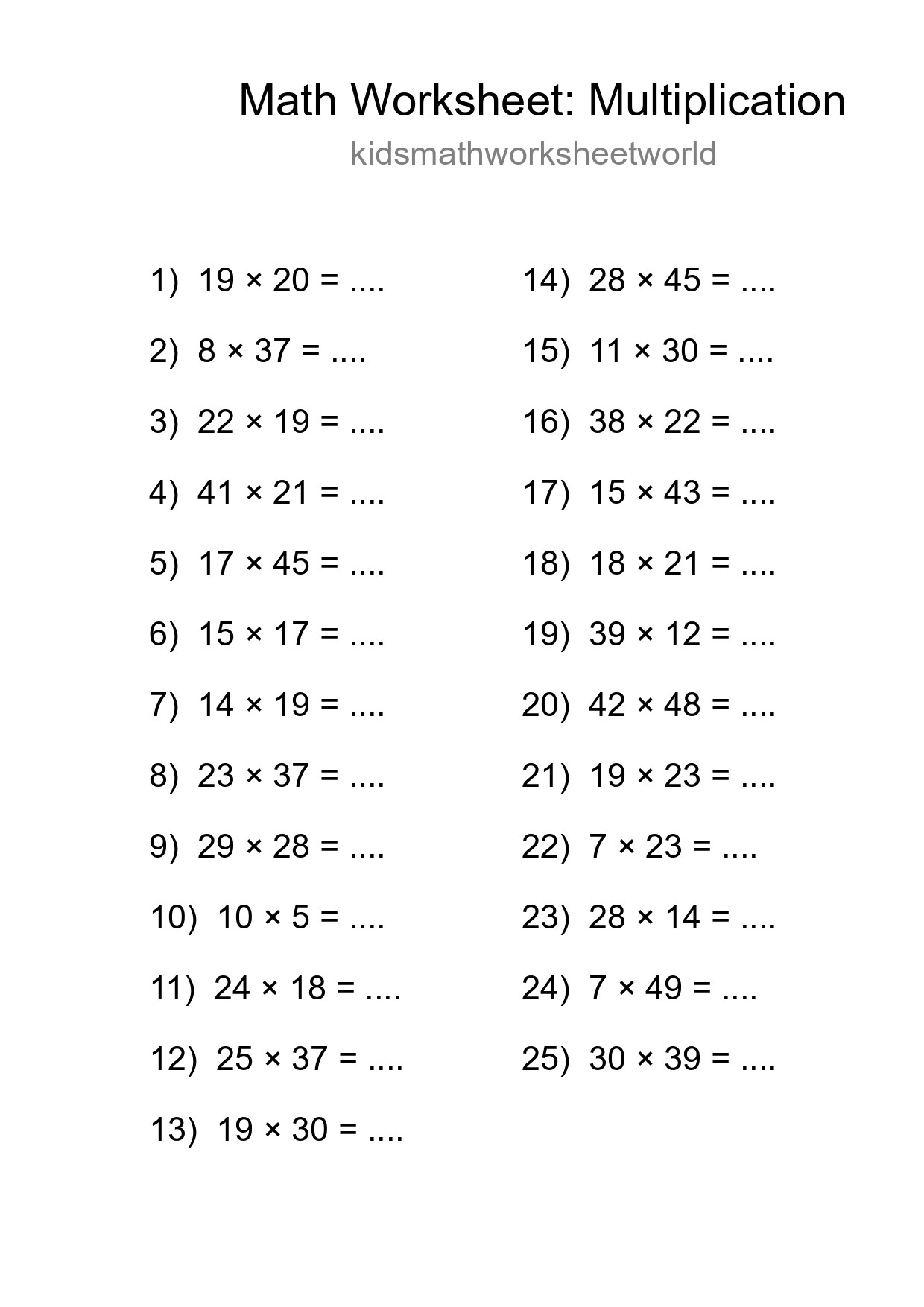 Free 25 Multiplication Math Worksheet For Grade 2 With Answers - Part 18