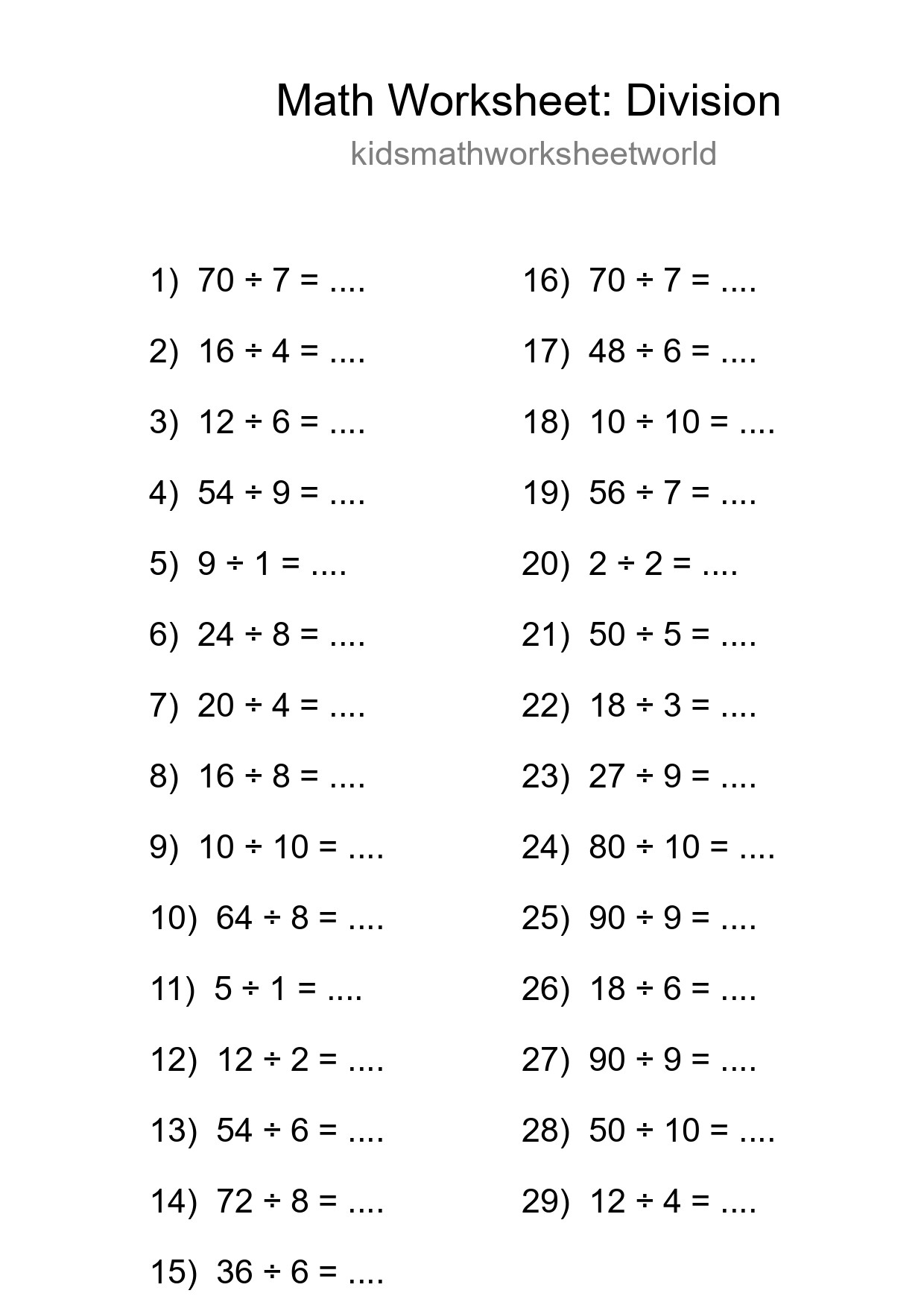 Free 29 Division Math Worksheet For Grade 1 With Answers - Part 158
