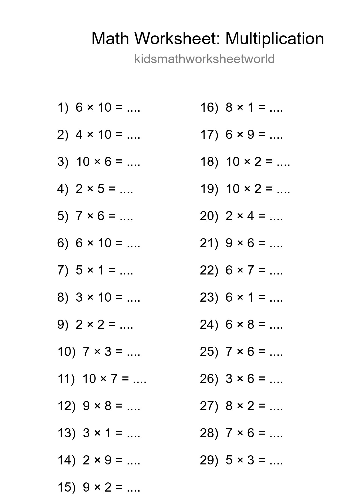 Free 29 Multiplication Math Worksheet For Grade 1 - Part 227