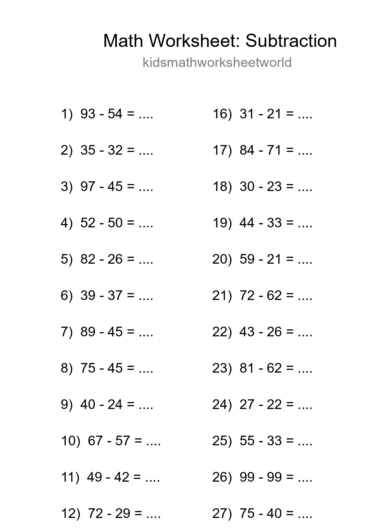 Free 29 Subtraction Math Worksheet For Grade 3 - Part 19