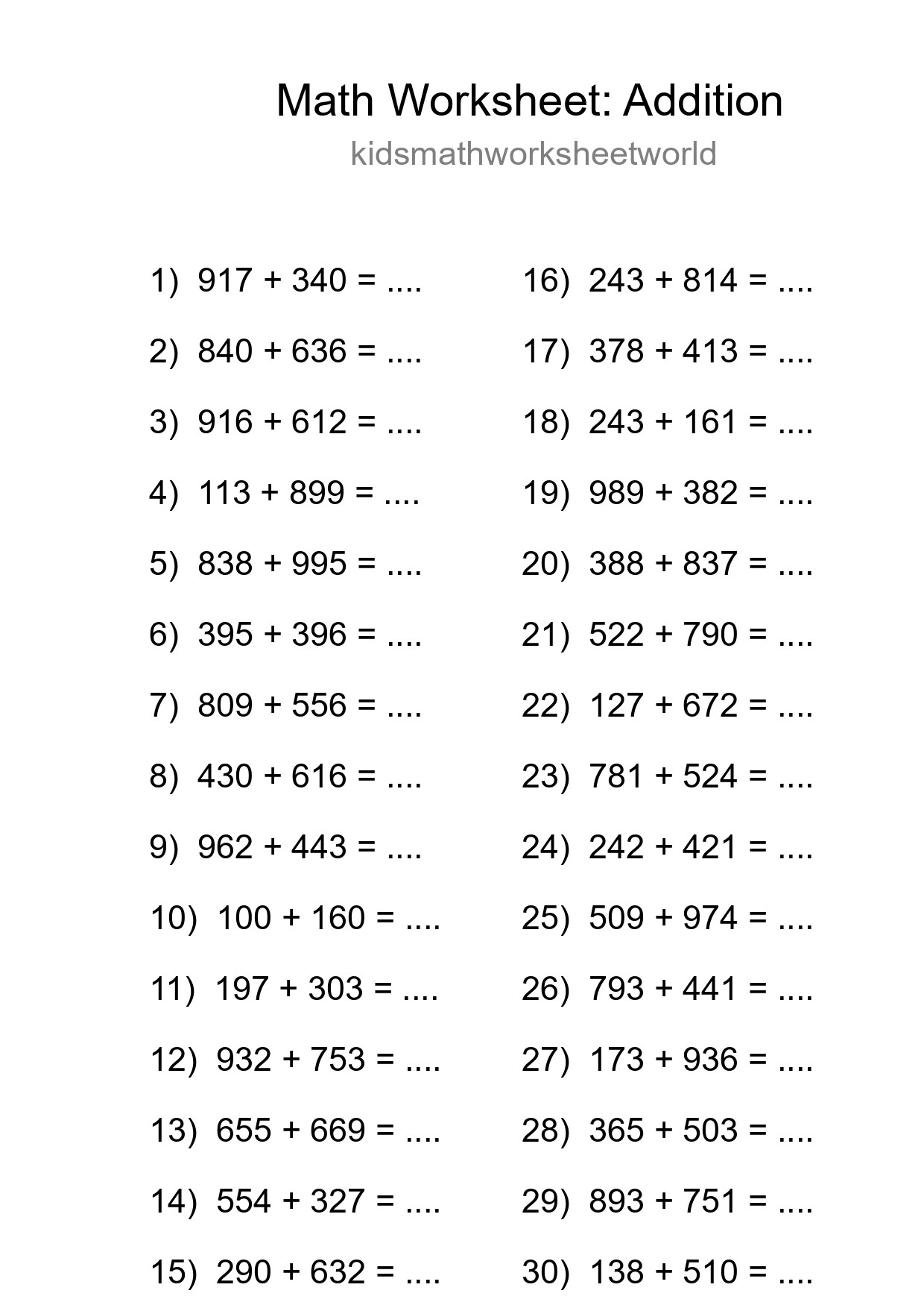 Free 30 Addition Math Worksheet For Grade 5 - Part 243