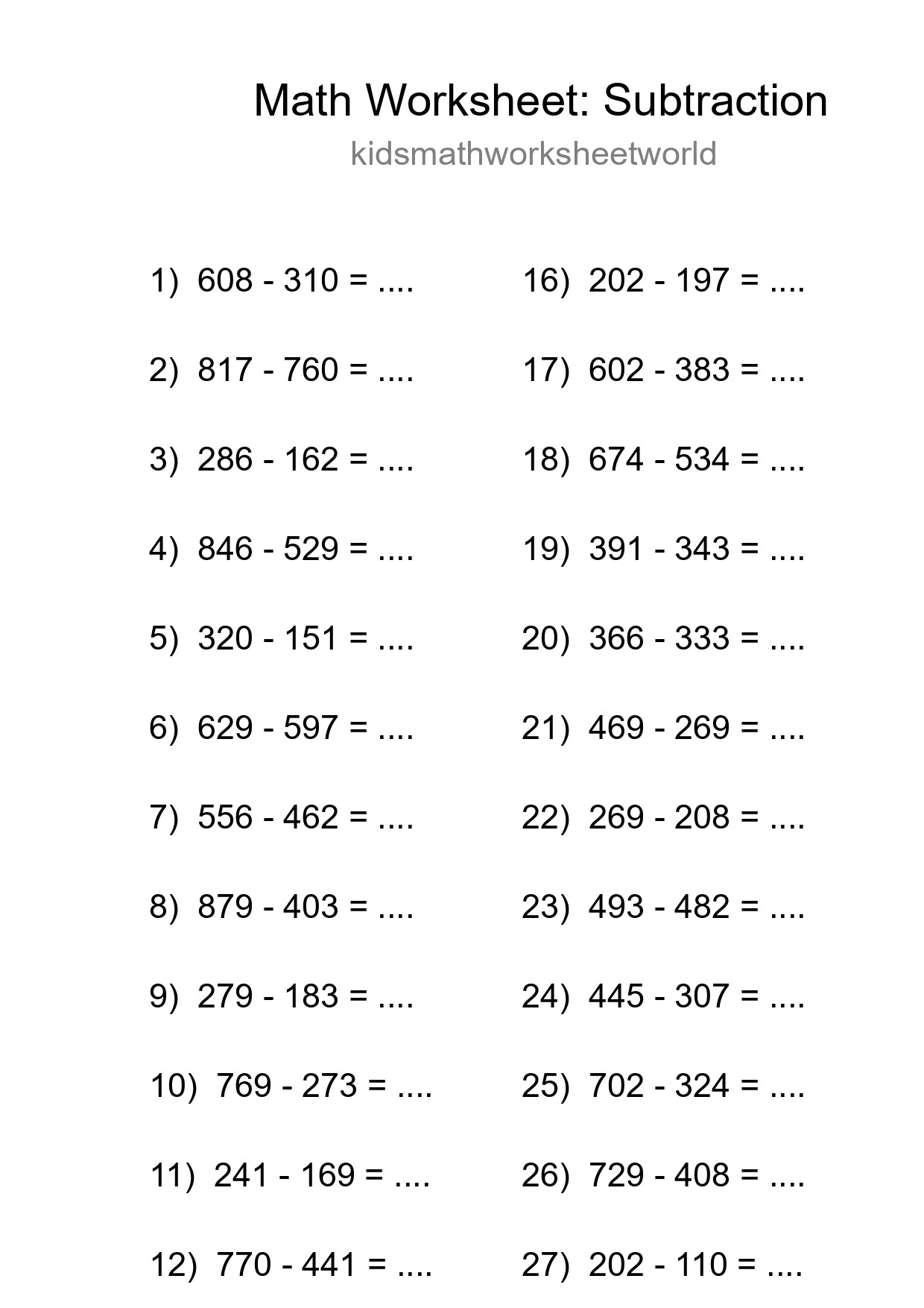Free 30 Subtraction Math Worksheet For Grade 5 - Part 206