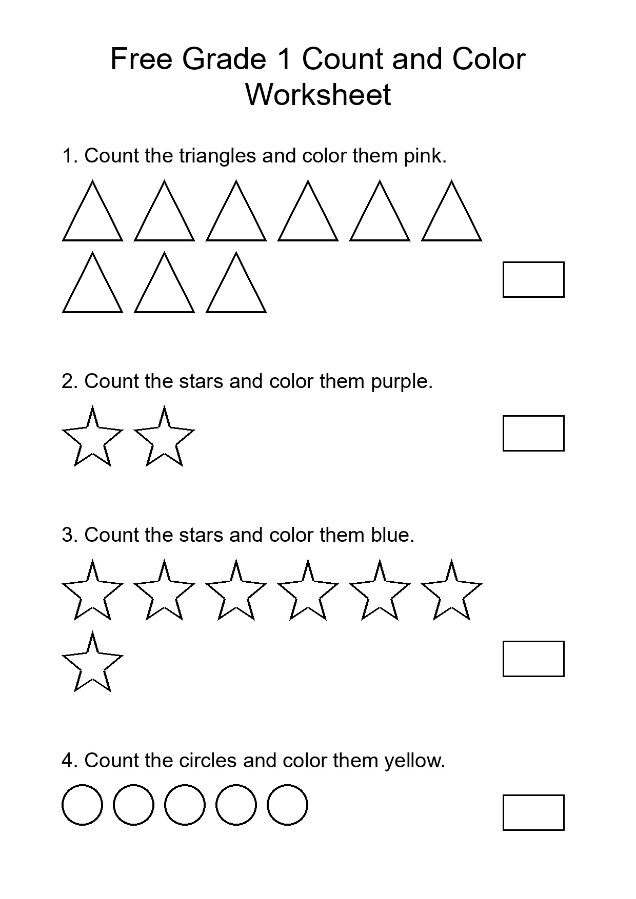 Free Grade 1 Count and Color Worksheet