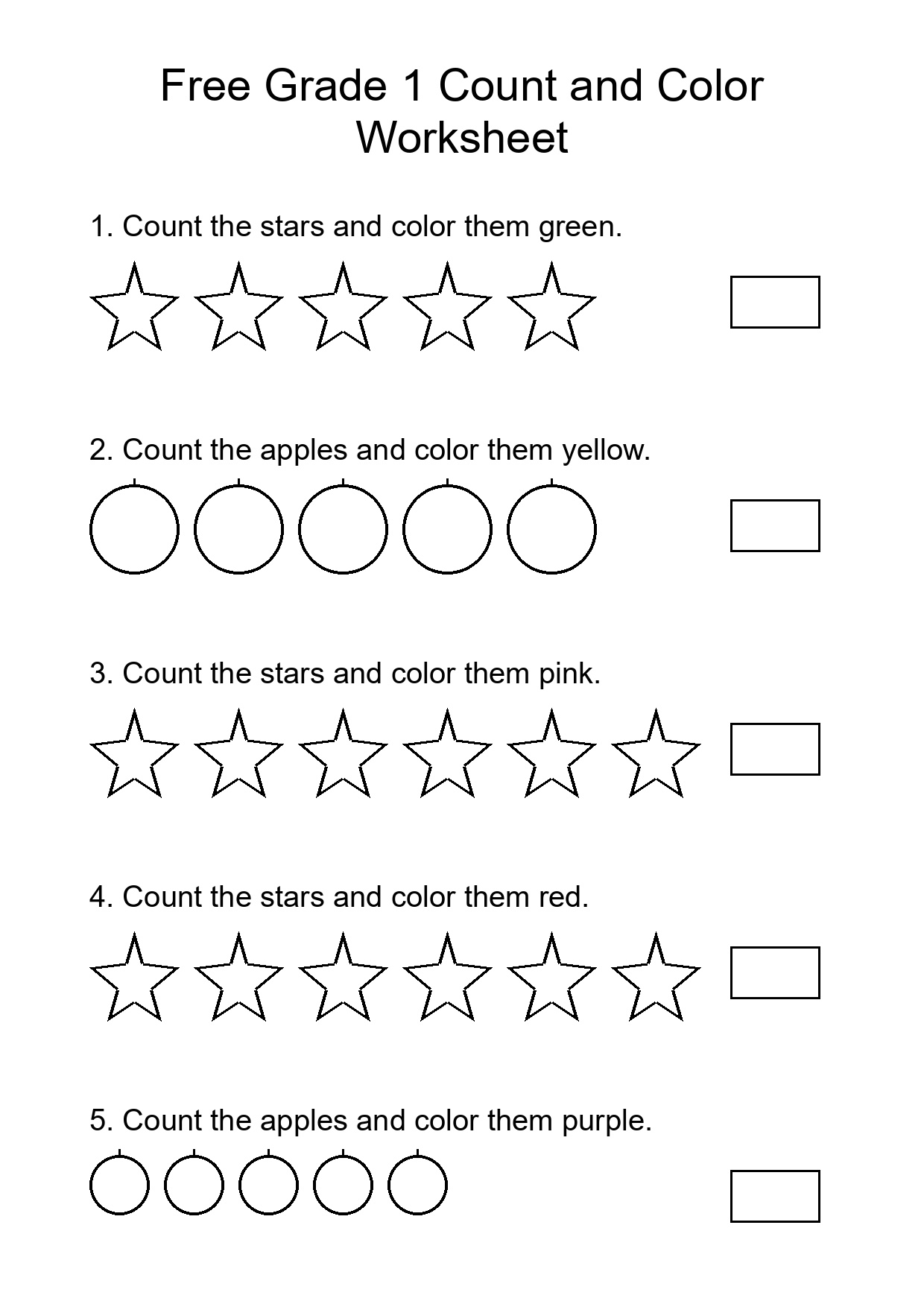 Free Grade 1 Count and Color Worksheet