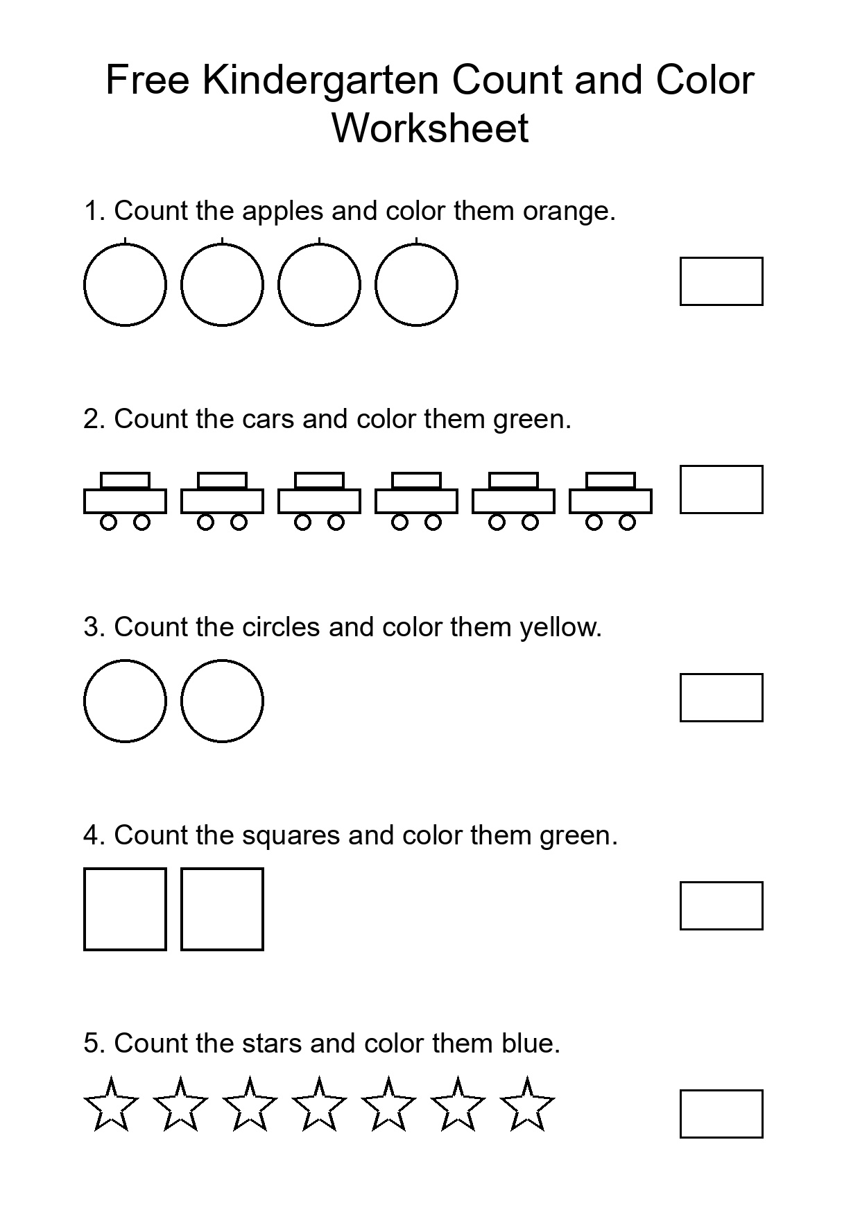 Free Kindergarten Count and Color Worksheet