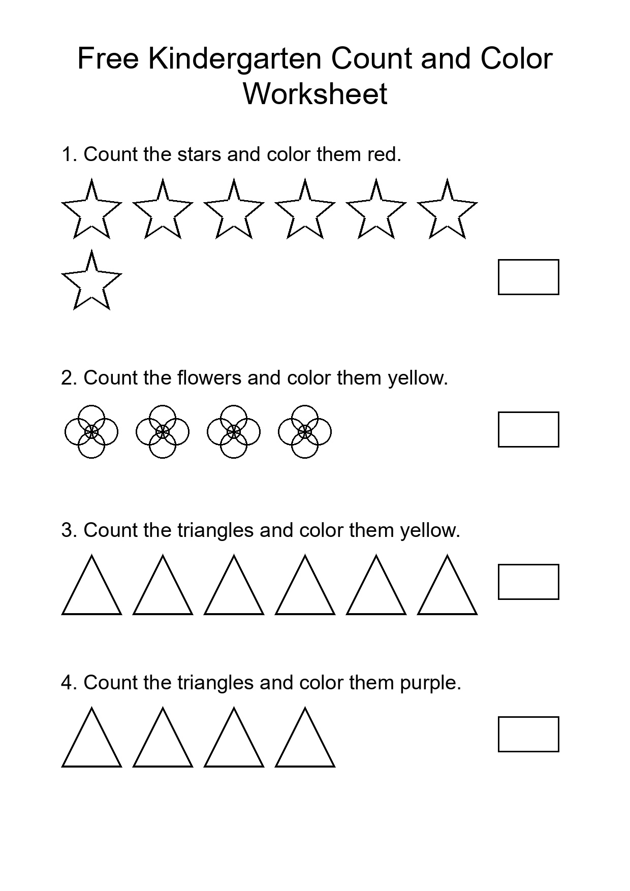 Free Kindergarten Count and Color Worksheet