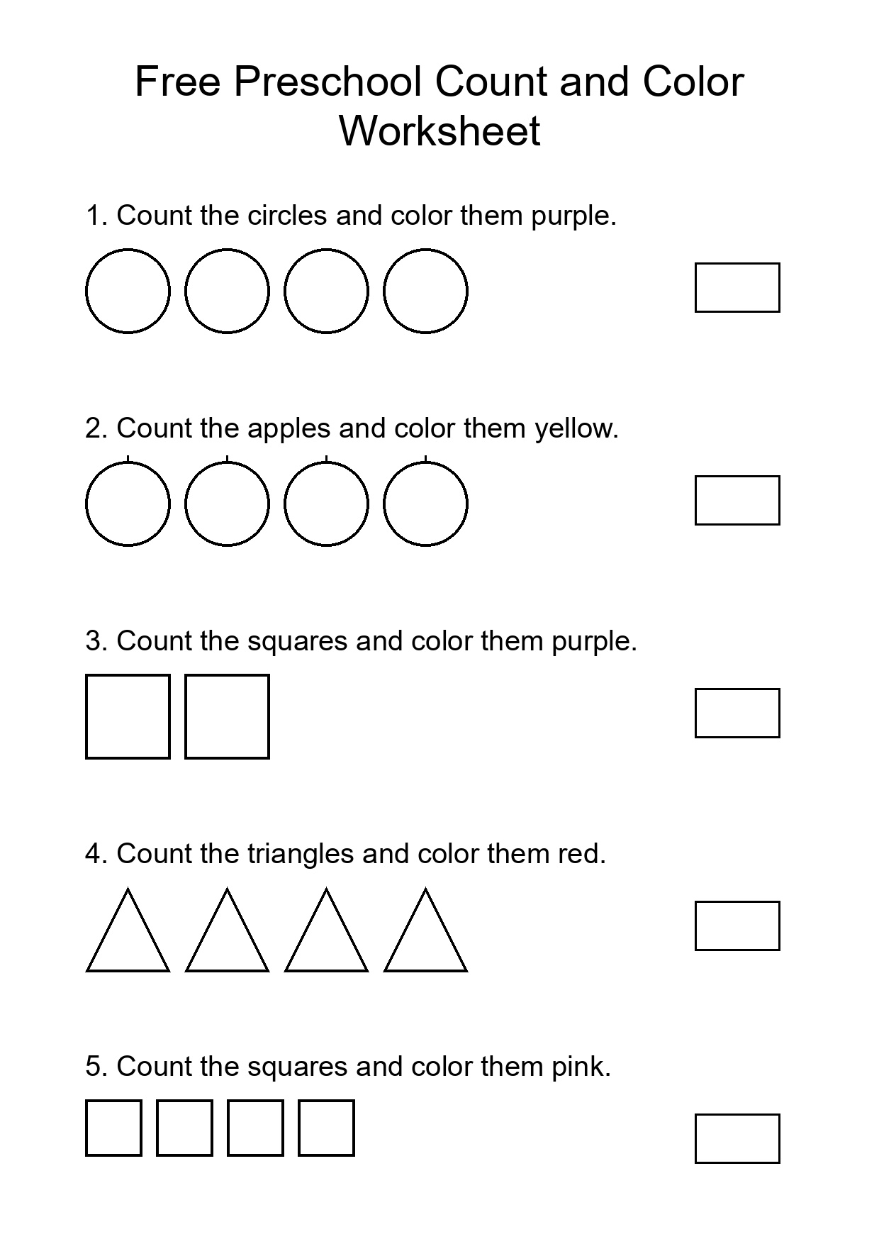 Free Preschool Count and Color Worksheet