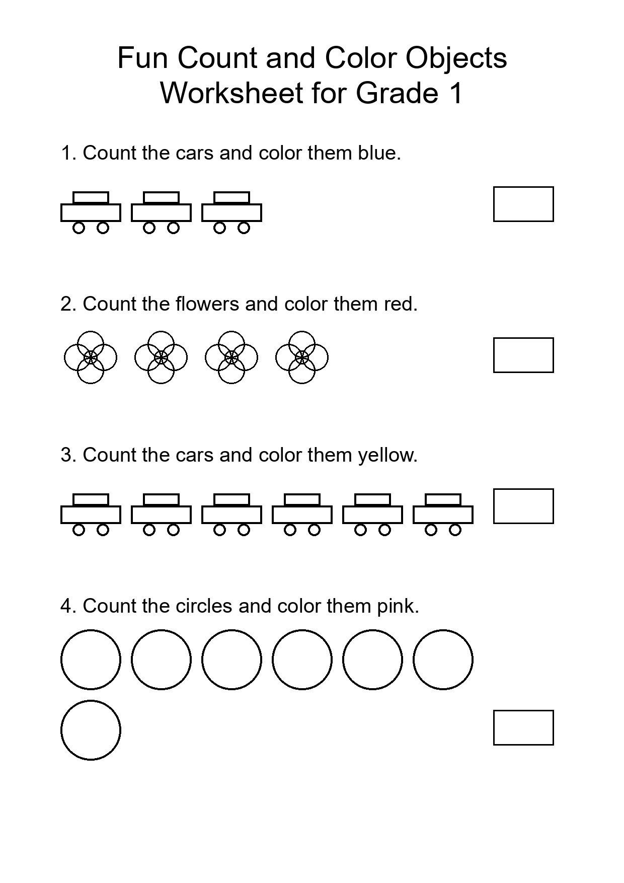 Fun Count and Color Objects Worksheet for Grade 1