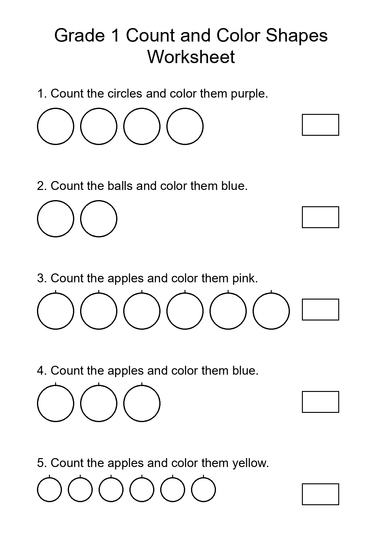 Grade 1 Count and Color Shapes Worksheet