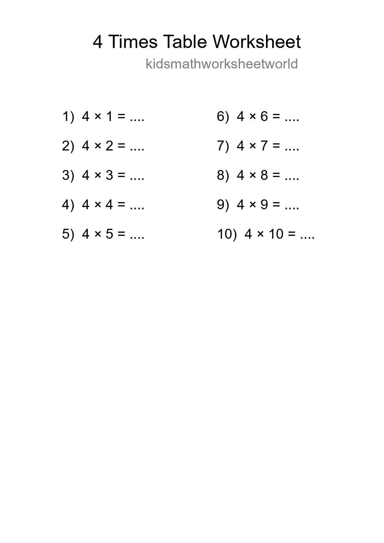 Grade 2 Multiplication Table 4 Practice - Part 119
