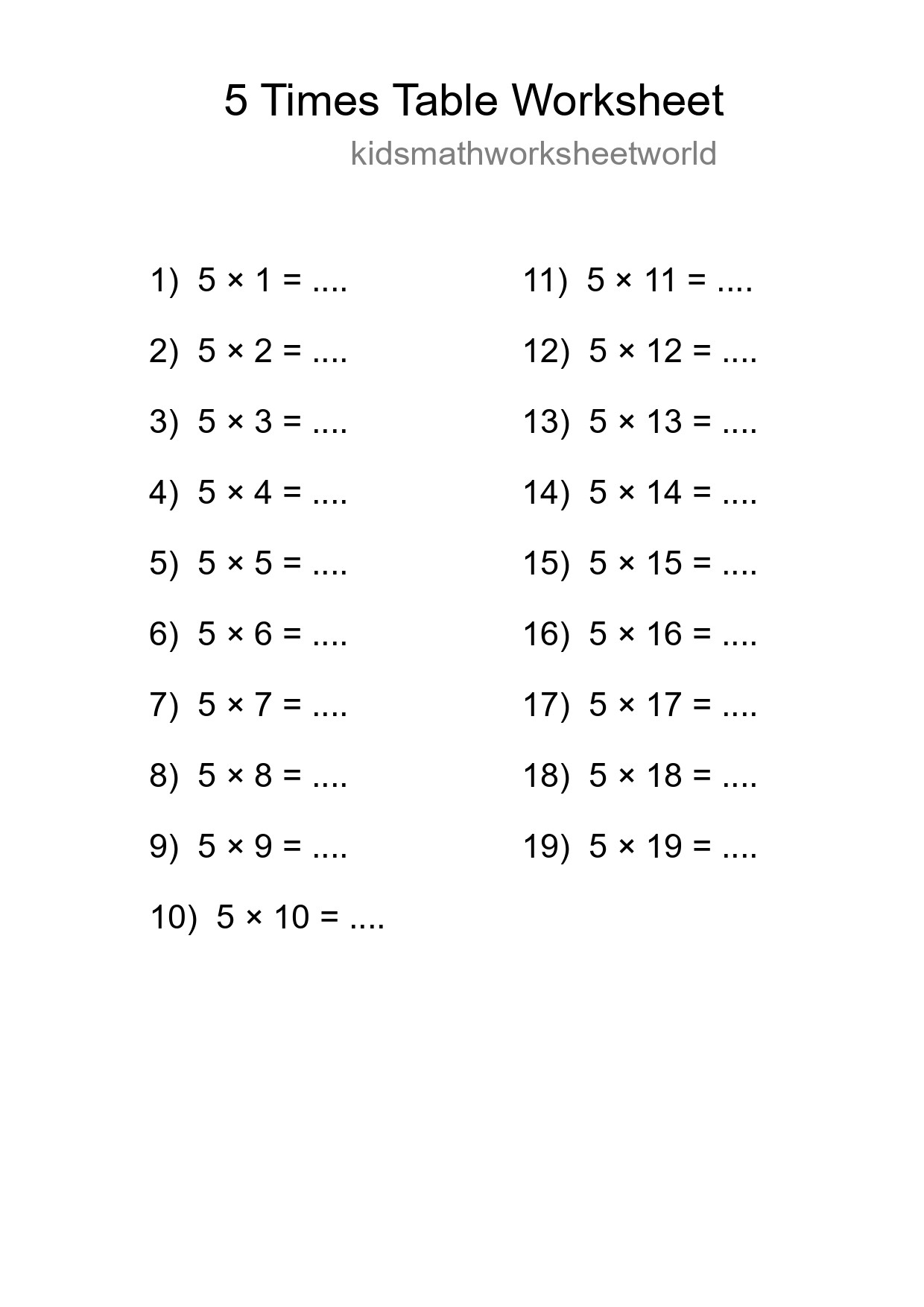 Grade 2 Multiplication Table 5 Practice - Part 251