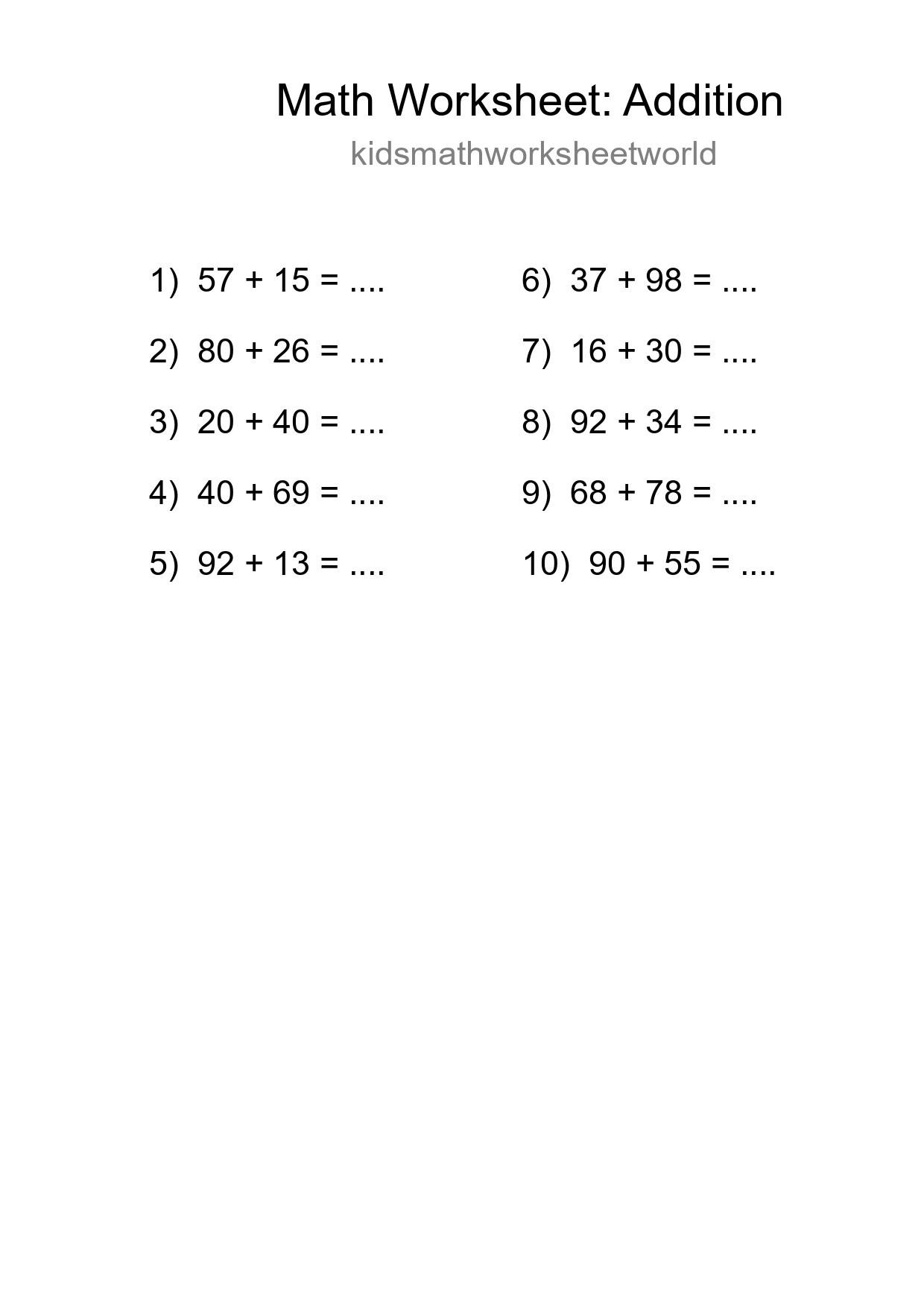 Grade 3 Addition Practice Worksheet (10 Problems) - Part 78