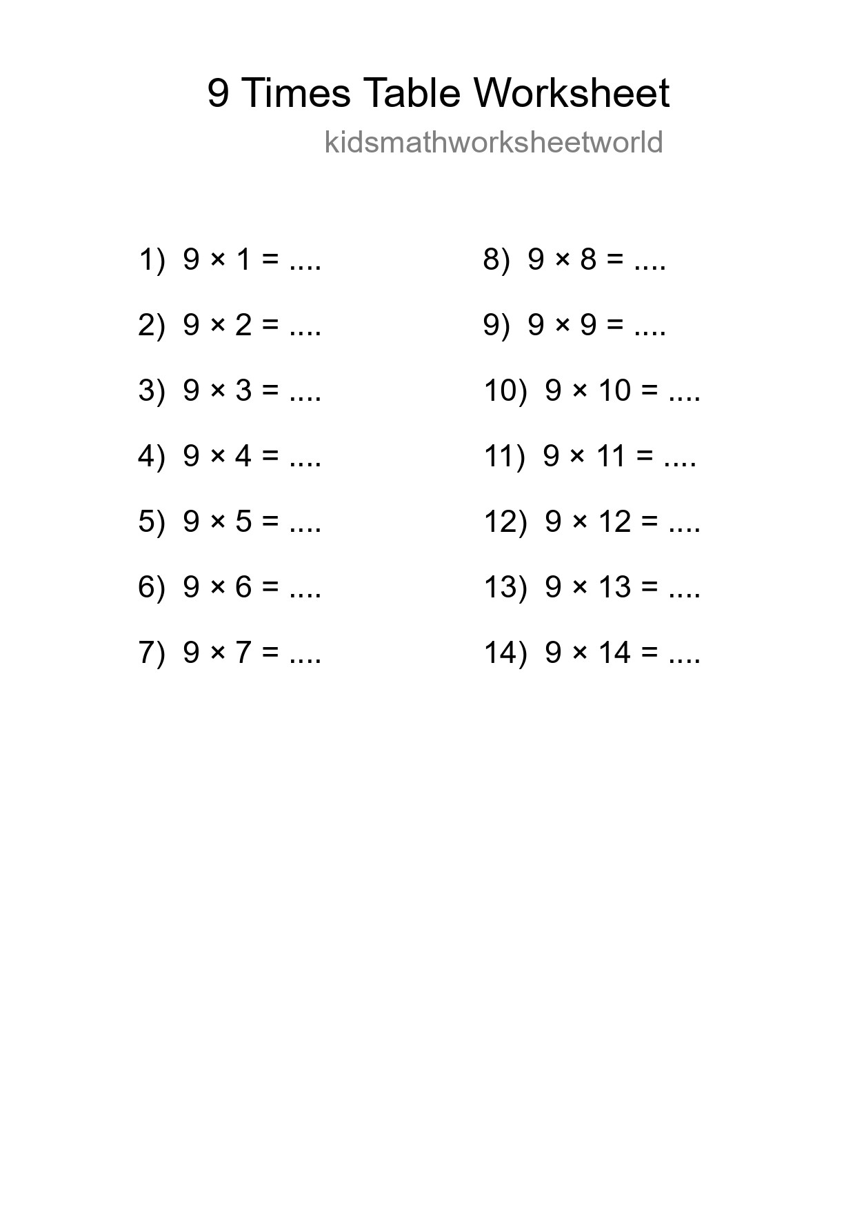 Grade 3 Multiplication Table 9 Practice - Part 20