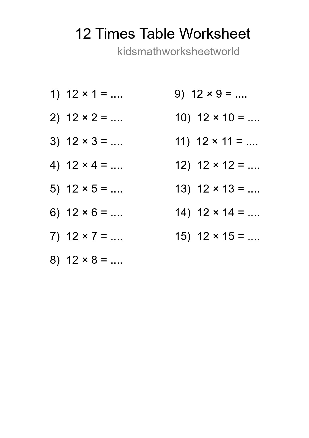 Grade 4 Multiplication Table 12 Practice - Part 42