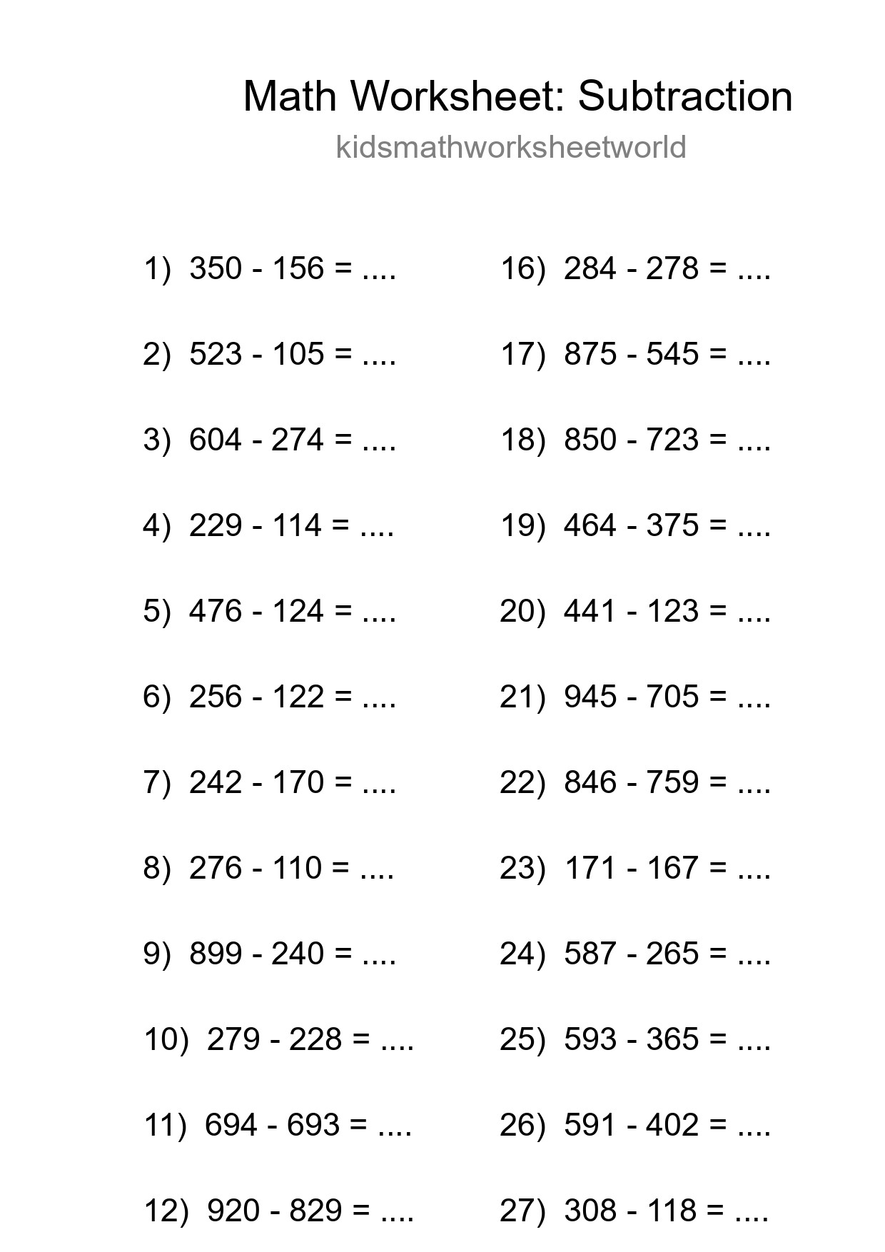 Grade 5 Subtraction Practice Worksheet (30 Problems) - Part 283