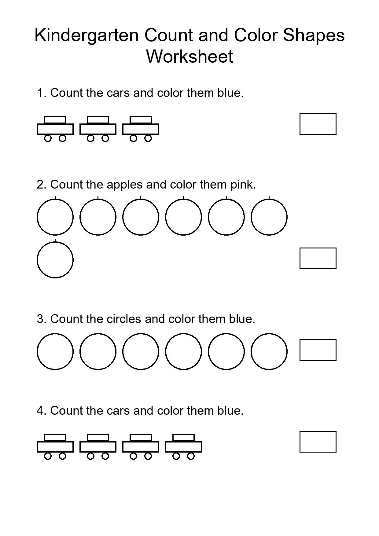 Kindergarten Count and Color Shapes Worksheet