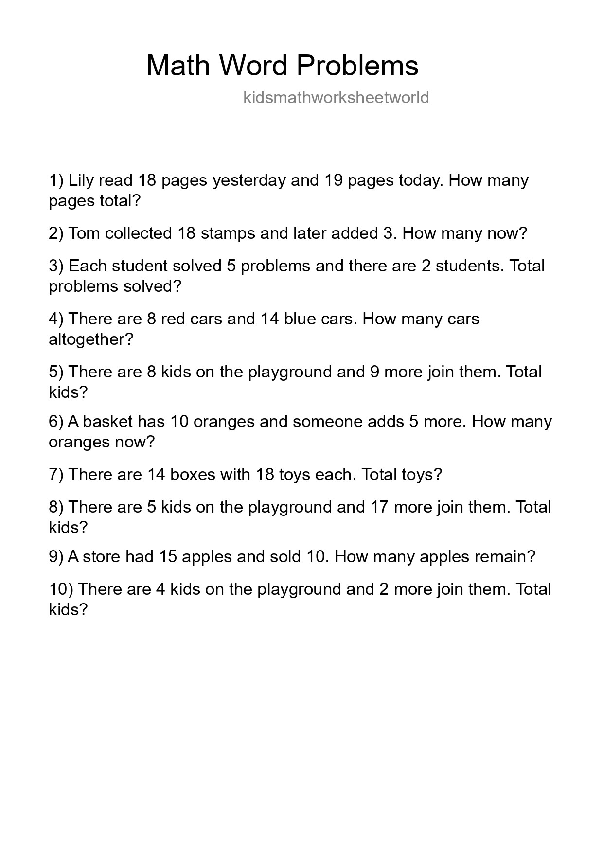 Math Word Problem Worksheet