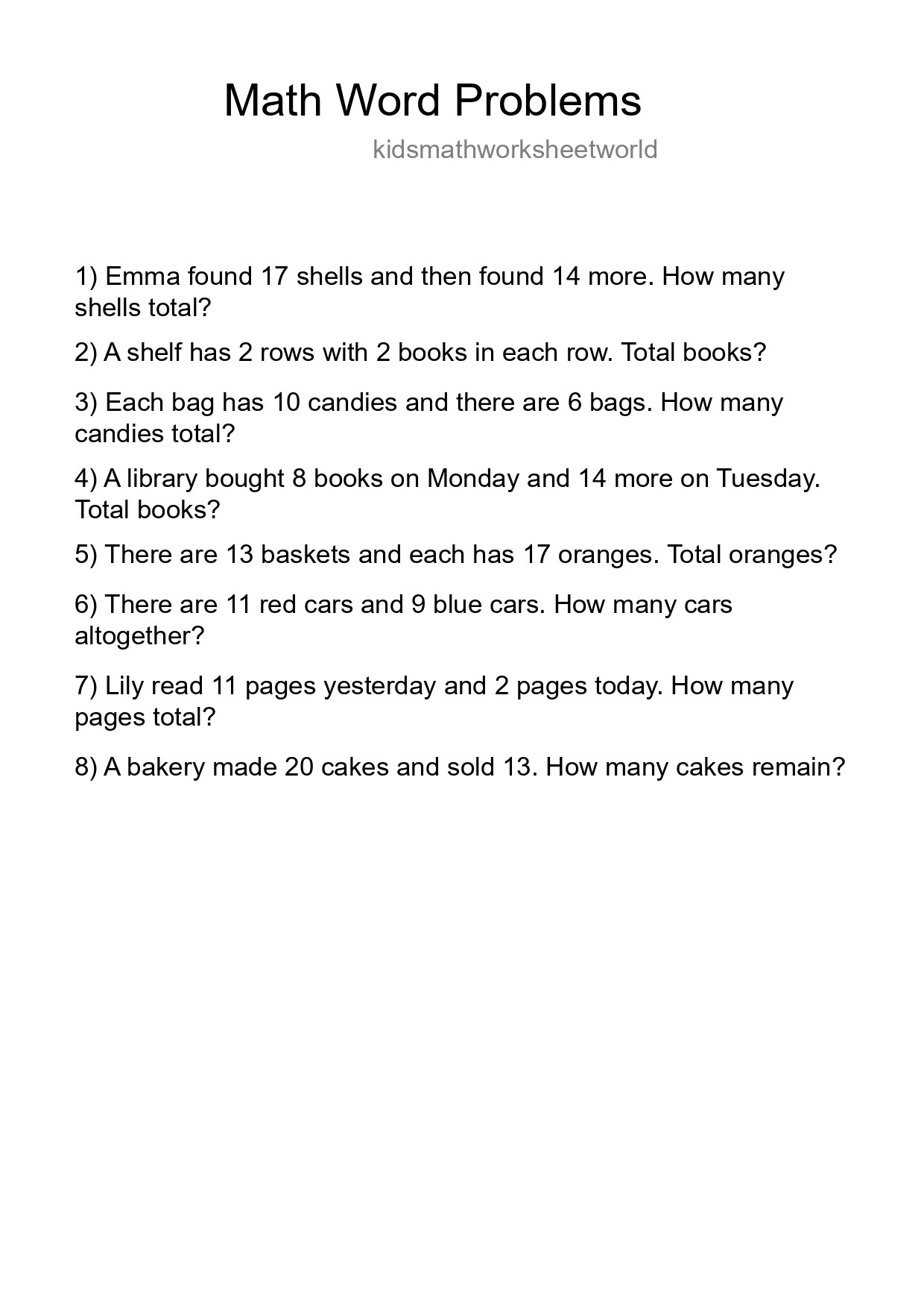 Math Word Problem Worksheet