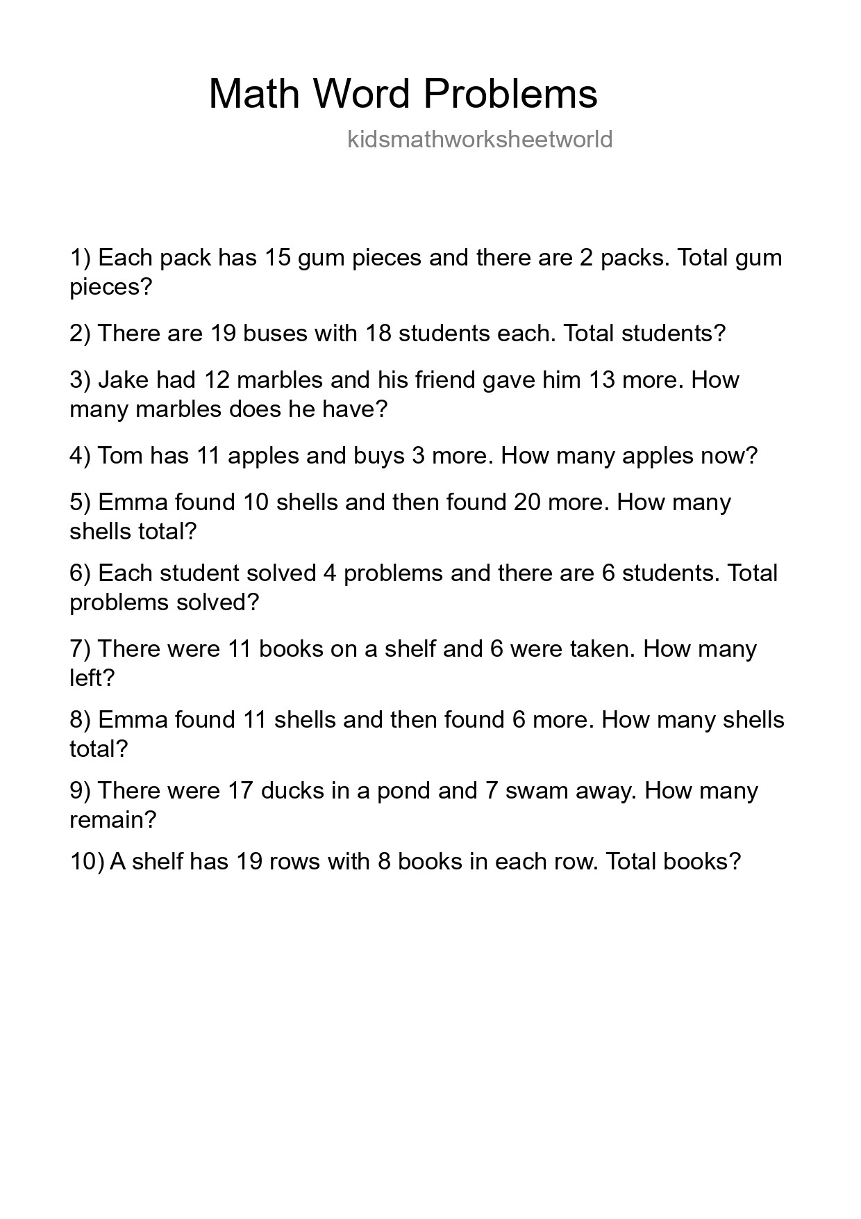 Math Word Problem Worksheet